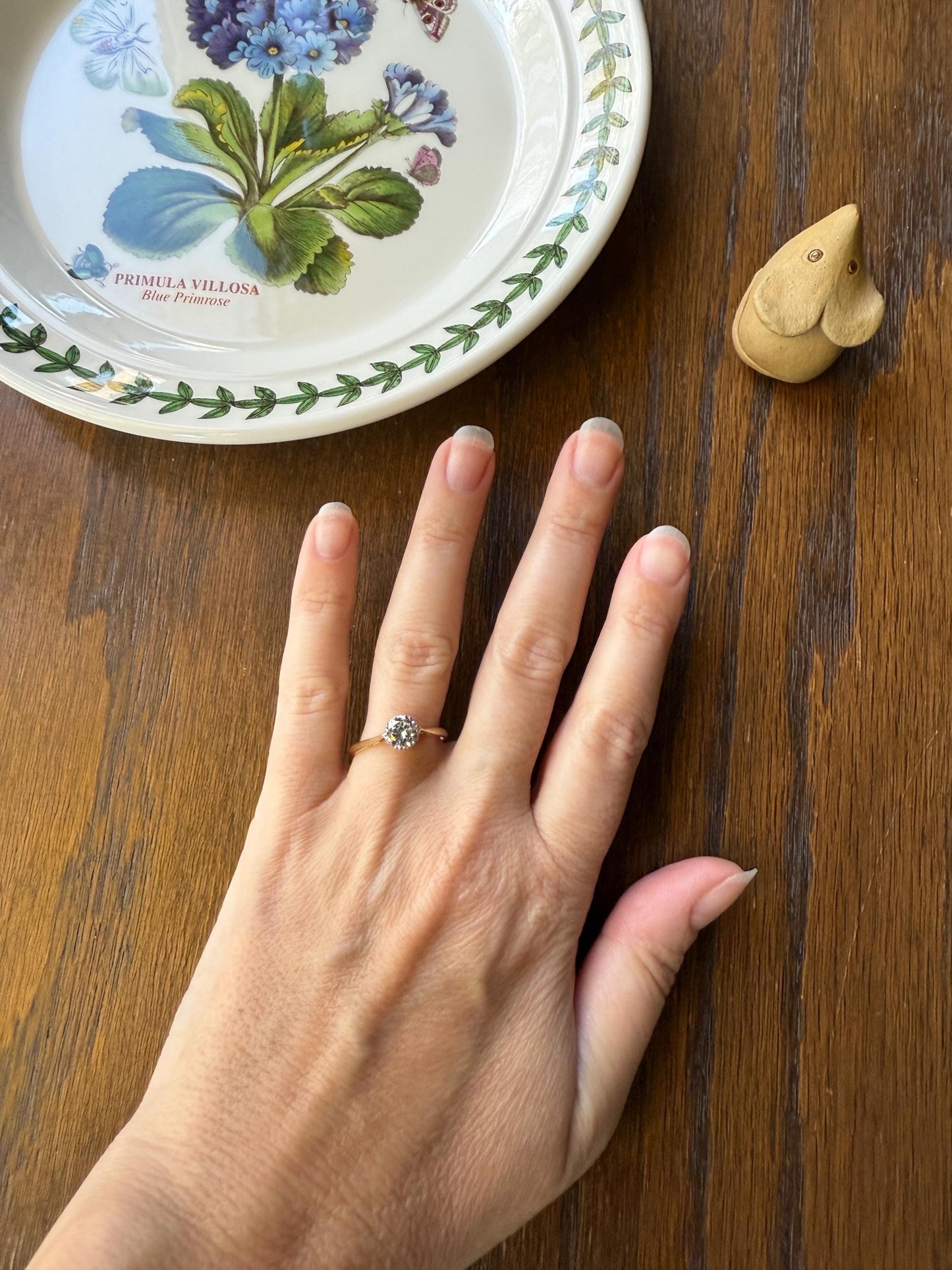 Art Deco Vintage to Antique .8 Carat Transitional Cut DIAMOND Solitaire 18k Gold Platinum Ring Engagement Stacker Crown Prong Romantic Gift