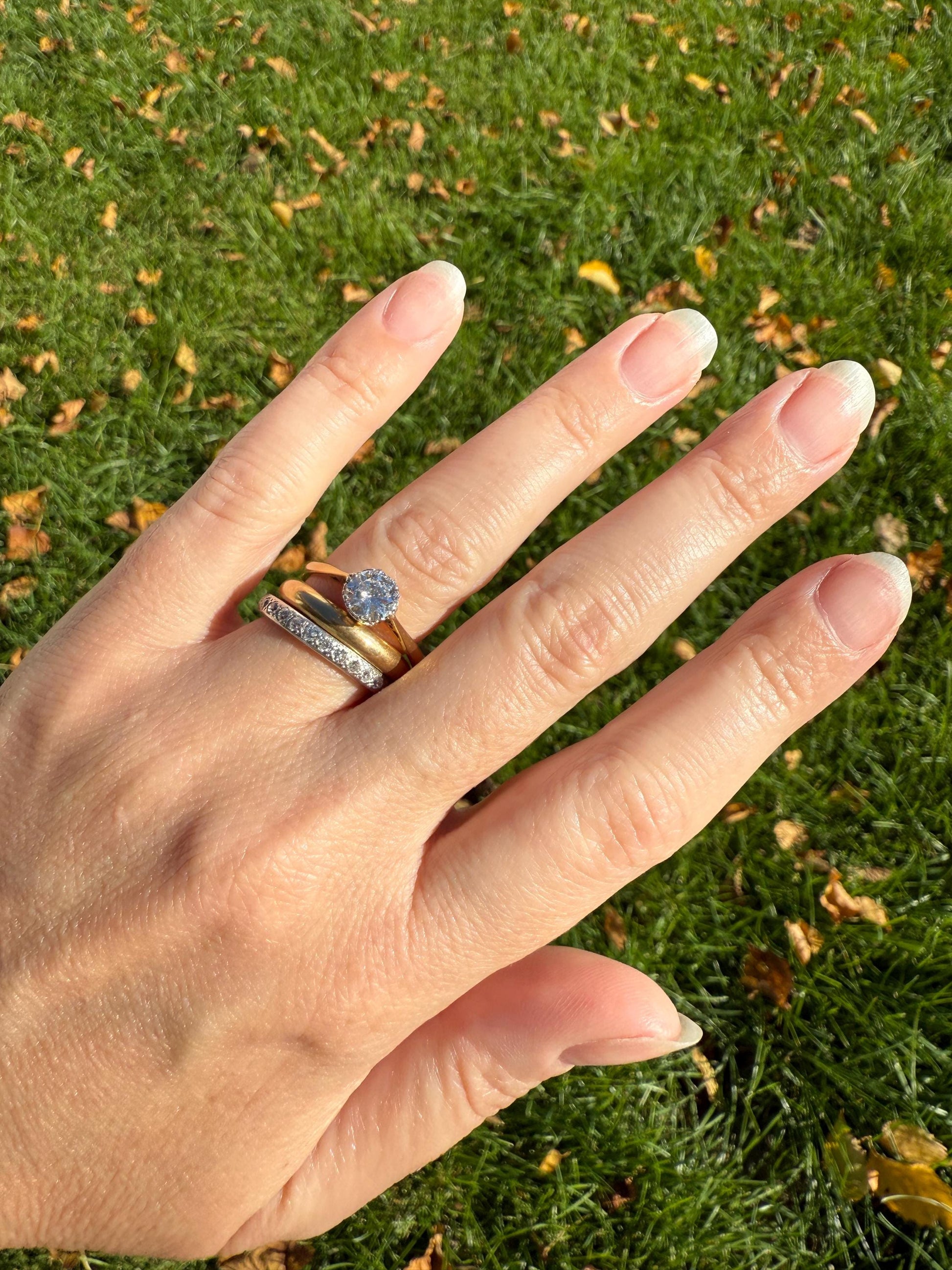 Art Deco Vintage to Antique .8 Carat Transitional Cut DIAMOND Solitaire 18k Gold Platinum Ring Engagement Stacker Crown Prong Romantic Gift