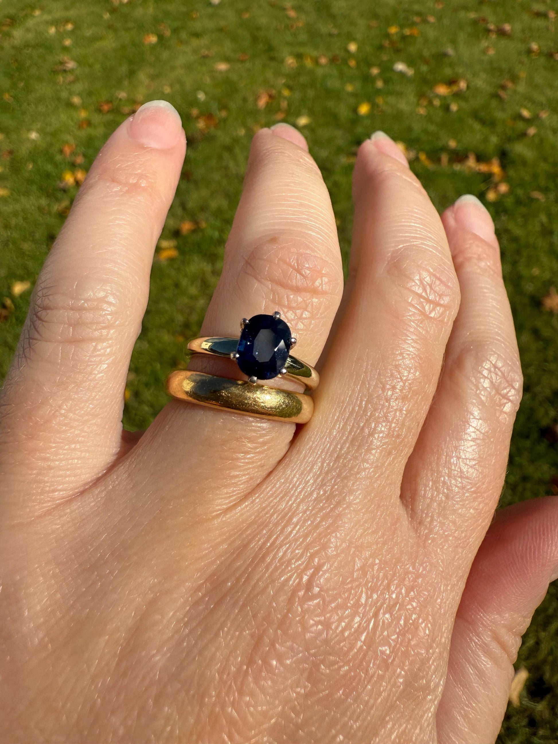 Antique Natural Sapphire Tall Solitaire Ring 14k Gold True Blue Oval Stacker Royal Glow Alternative Engagement Ring Daily Wearer A+ Stone