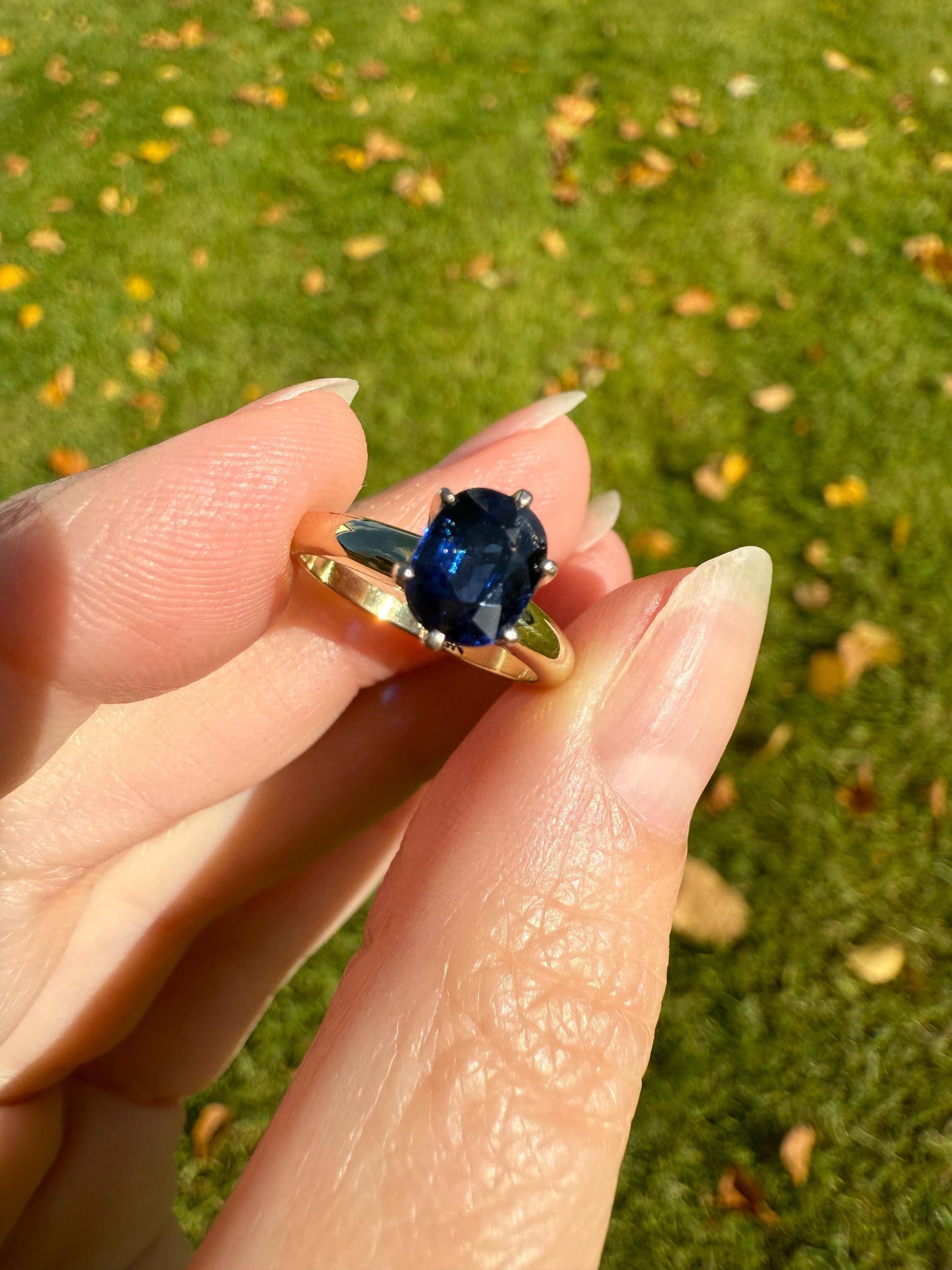 Antique Natural Sapphire Tall Solitaire Ring 14k Gold True Blue Oval Stacker Royal Glow Alternative Engagement Ring Daily Wearer A+ Stone