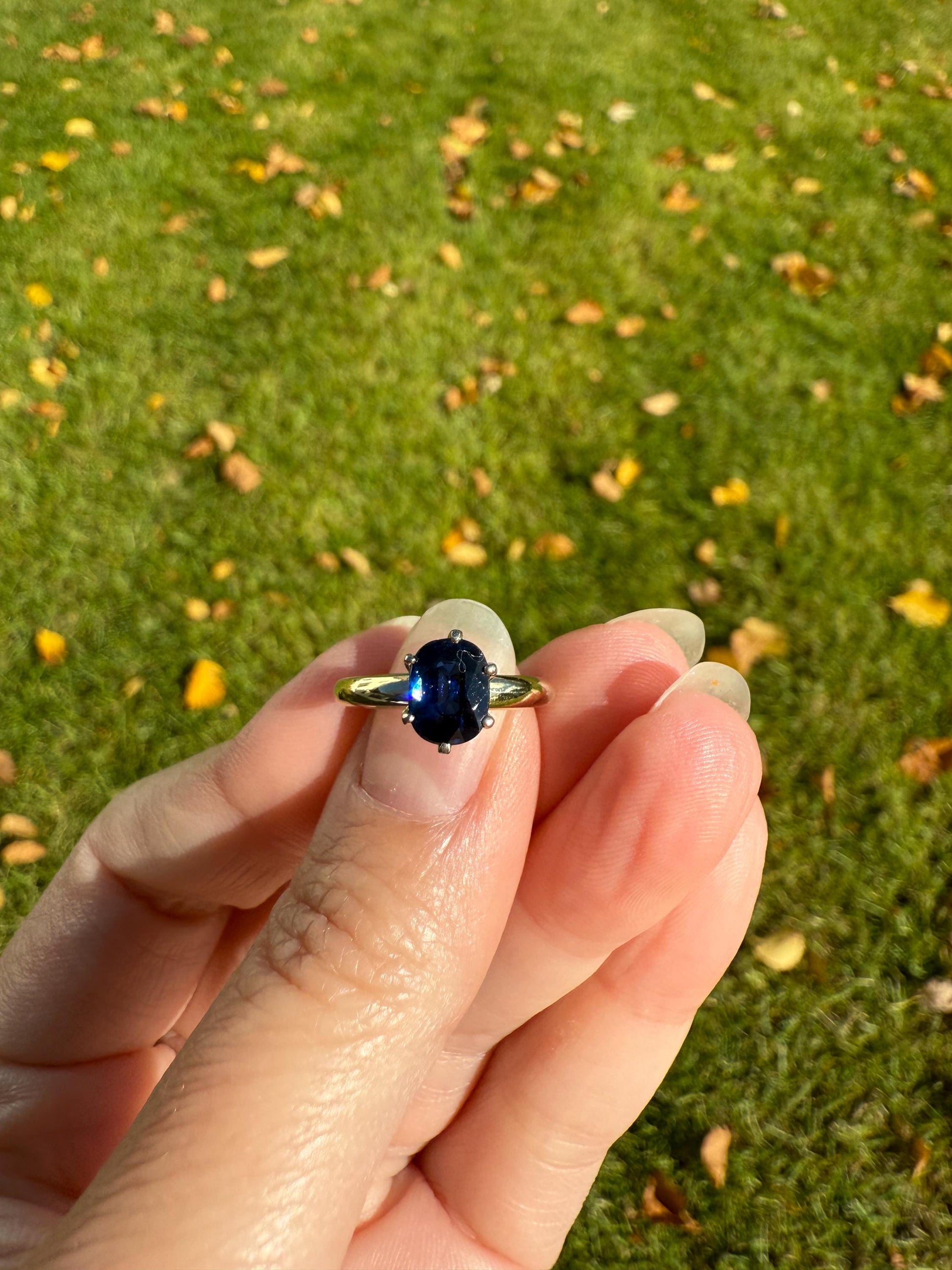 Antique Natural Sapphire Tall Solitaire Ring 14k Gold True Blue Oval Stacker Royal Glow Alternative Engagement Ring Daily Wearer A+ Stone