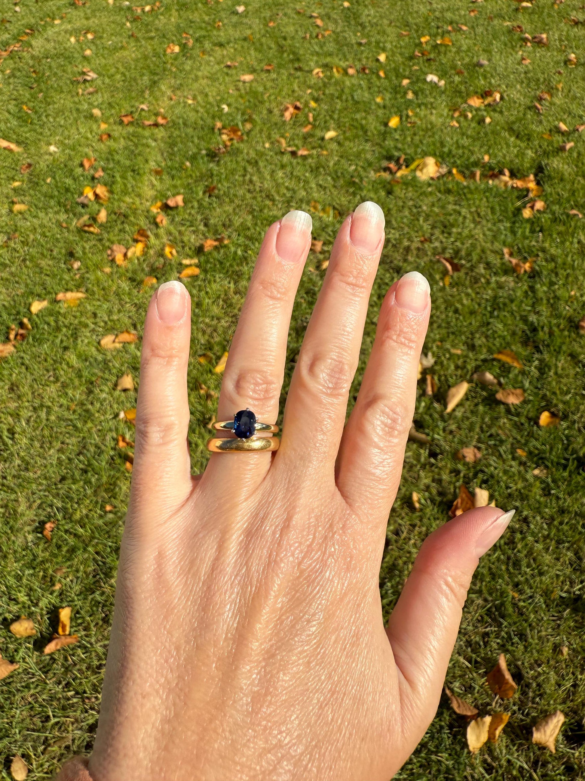 Antique Natural Sapphire Tall Solitaire Ring 14k Gold True Blue Oval Stacker Royal Glow Alternative Engagement Ring Daily Wearer A+ Stone