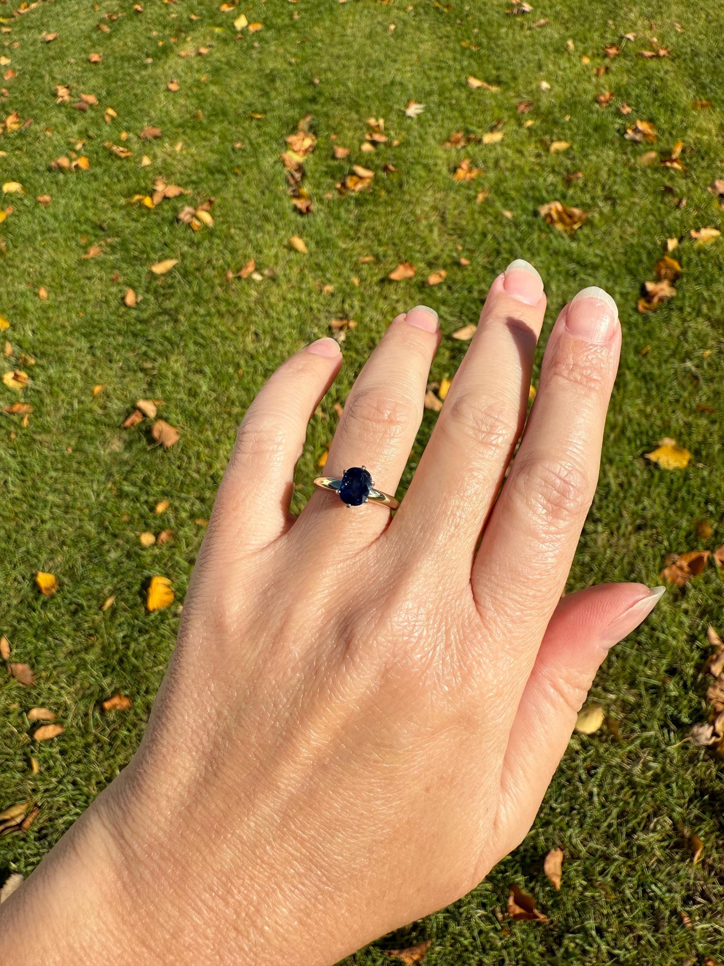 Antique Natural Sapphire Tall Solitaire Ring 14k Gold True Blue Oval Stacker Royal Glow Alternative Engagement Ring Daily Wearer A+ Stone