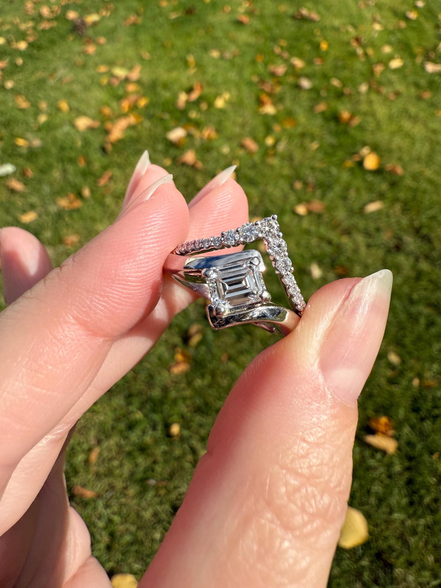 Vintage .75 Carat Emerald Cut DIAMOND Eye Clean & Bright White! Platinum Bypass Ring Retro Solitaire Stacker Engagement Ring Asymmetrical