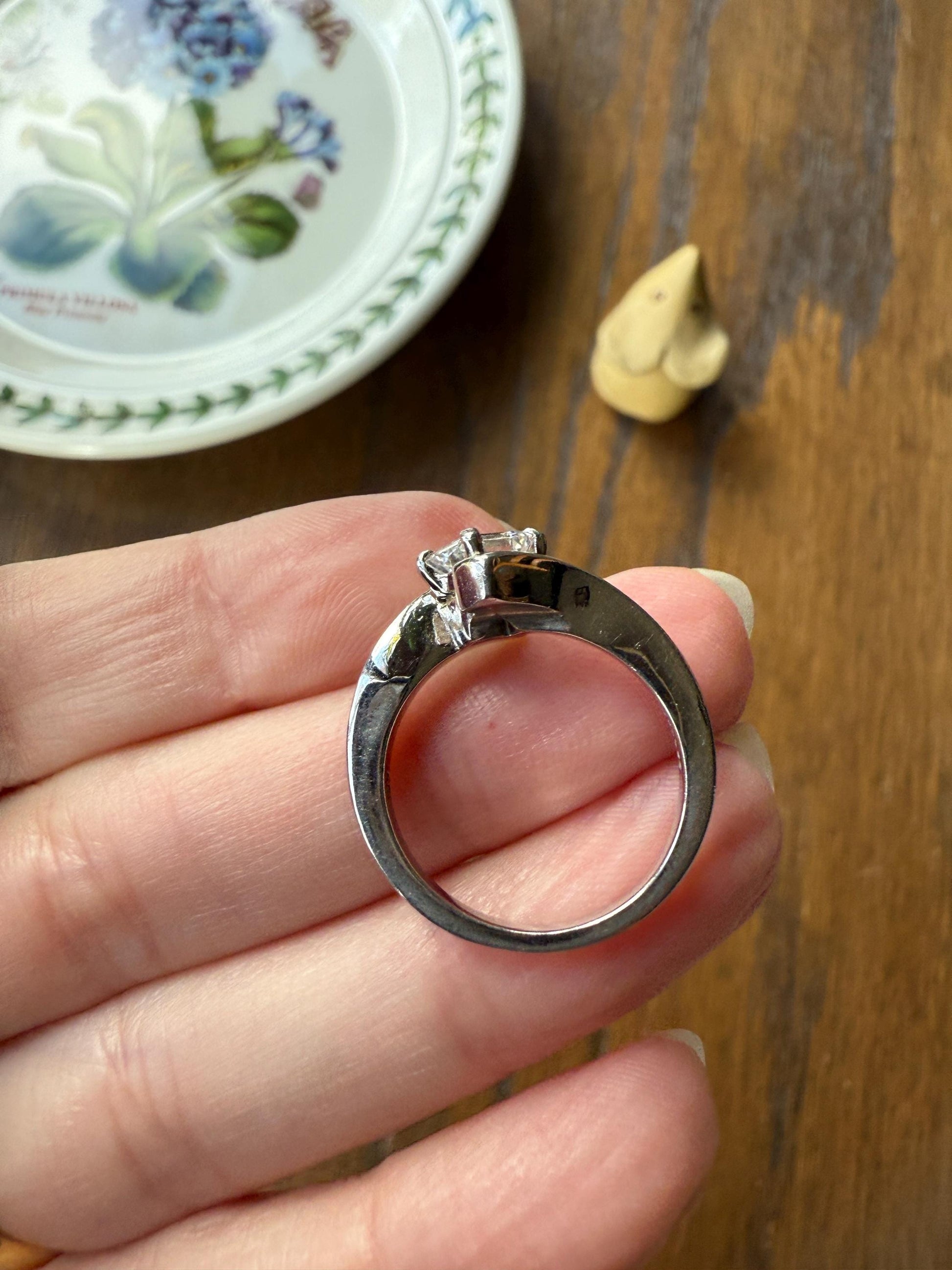 Vintage .75 Carat Emerald Cut DIAMOND Eye Clean & Bright White! Platinum Bypass Ring Retro Solitaire Stacker Engagement Ring Asymmetrical