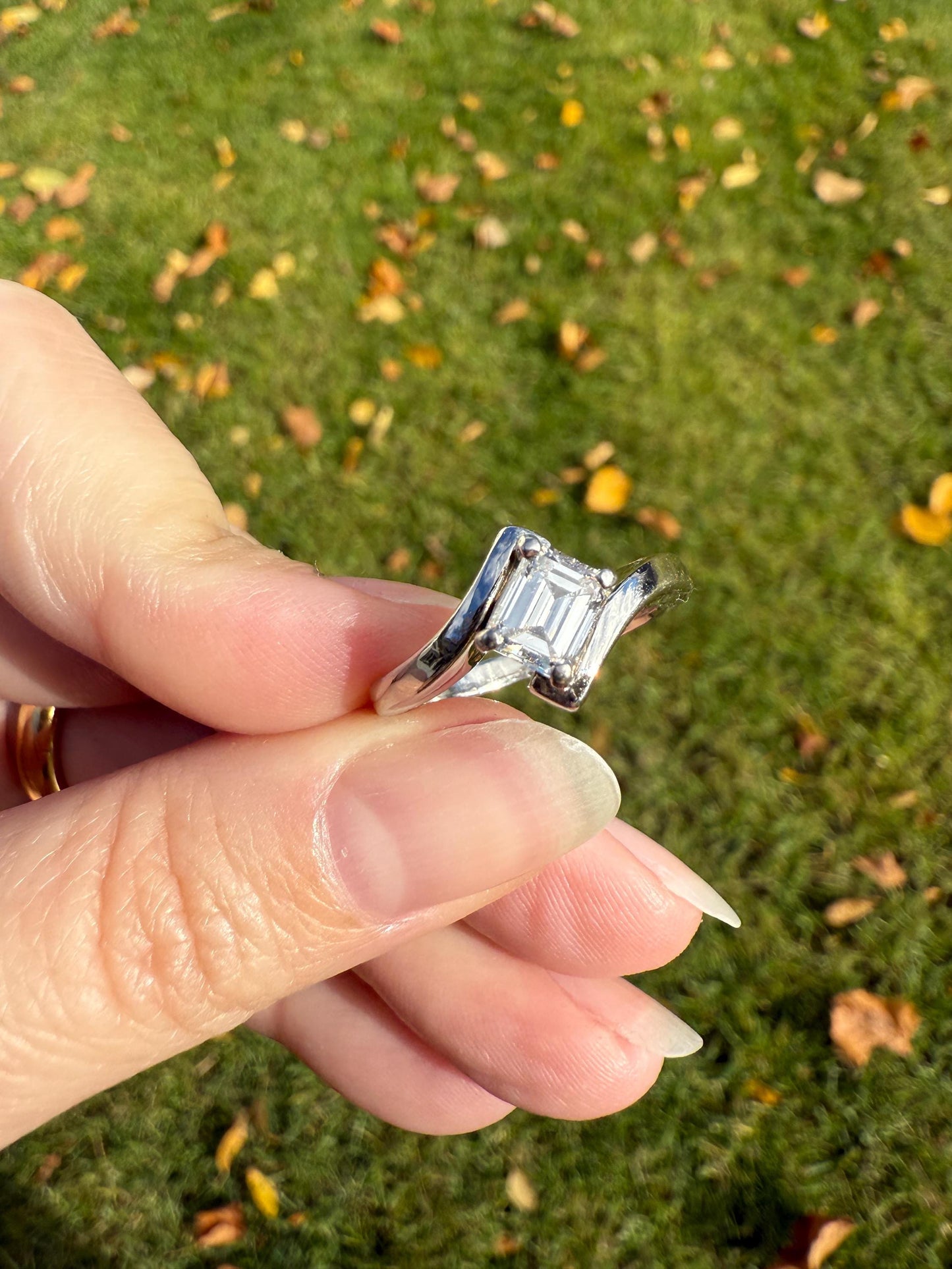 Vintage .75 Carat Emerald Cut DIAMOND Eye Clean & Bright White! Platinum Bypass Ring Retro Solitaire Stacker Engagement Ring Asymmetrical