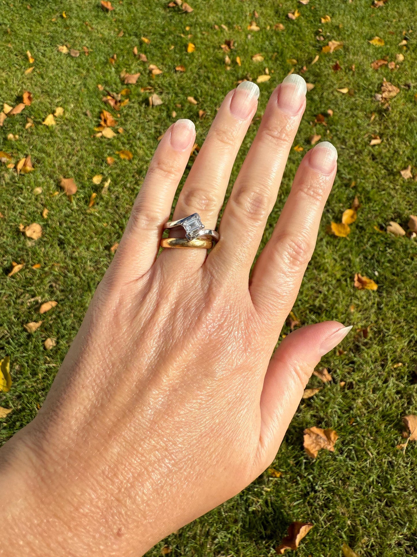 Vintage .75 Carat Emerald Cut DIAMOND Eye Clean & Bright White! Platinum Bypass Ring Retro Solitaire Stacker Engagement Ring Asymmetrical