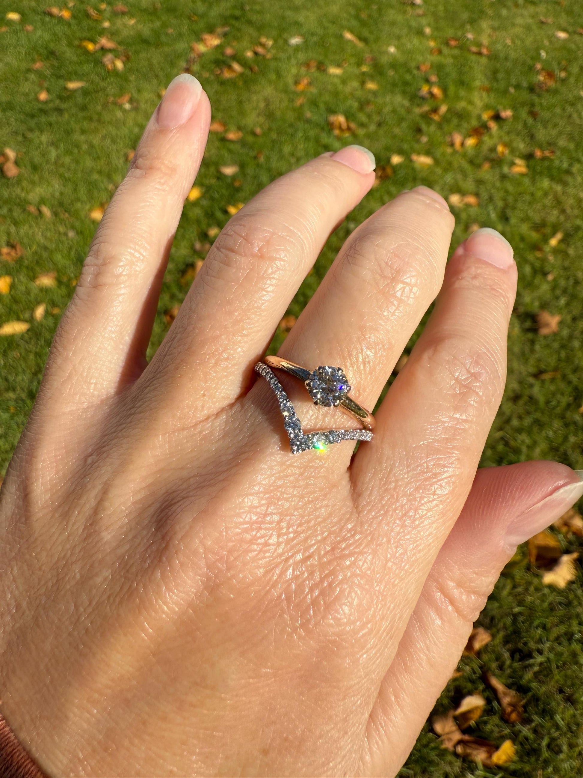 Vintage CHEVRON V Ring Graduated Brilliant Cut Diamonds Band 14k White Gold Ring Ultimate Stacker Crown Half Hoop Ringstack Unique Gift