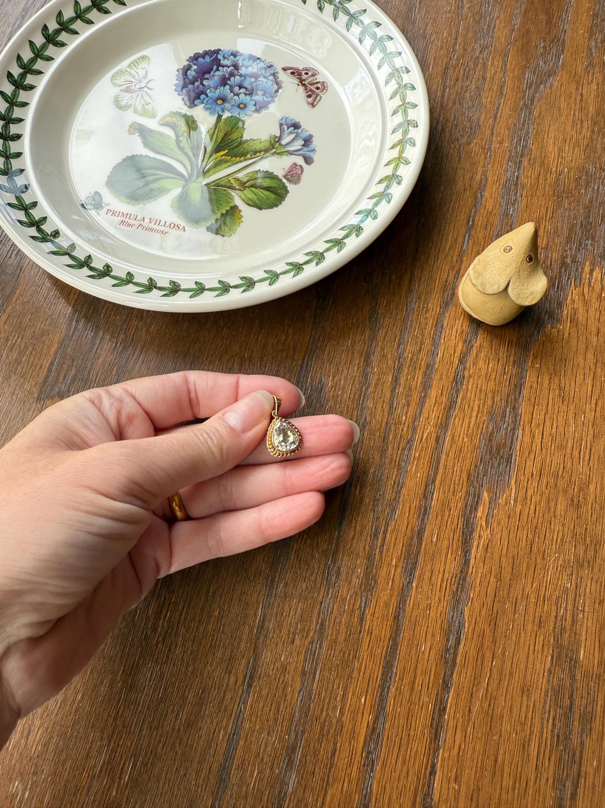 PEAR Antique Natural Old Mine Cut DIAMOND 2 Carats Chubby Pendant 14k Gold Bezel Set Retro Vintage Rope Detail Rare OMC Teardrop Drop Dangle