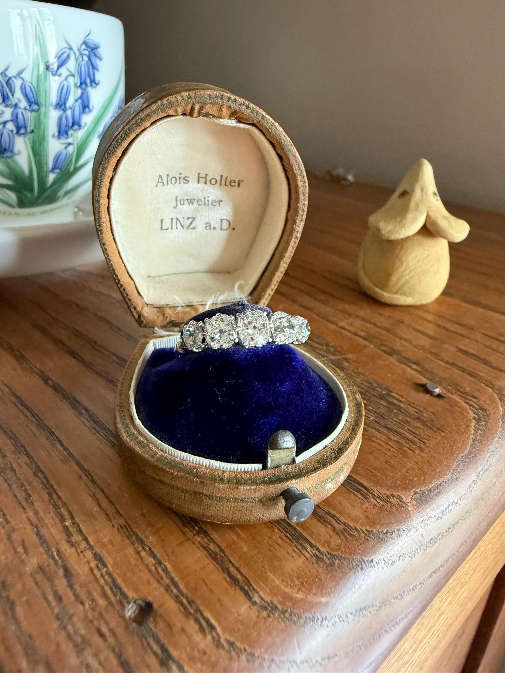 Fabulous 2.4 Carat Chunky Antique Natural Old Mine Cut DIAMOND Eye Clean Five Stone Band French 18k White Gold Platinum Solid Stacker Gift