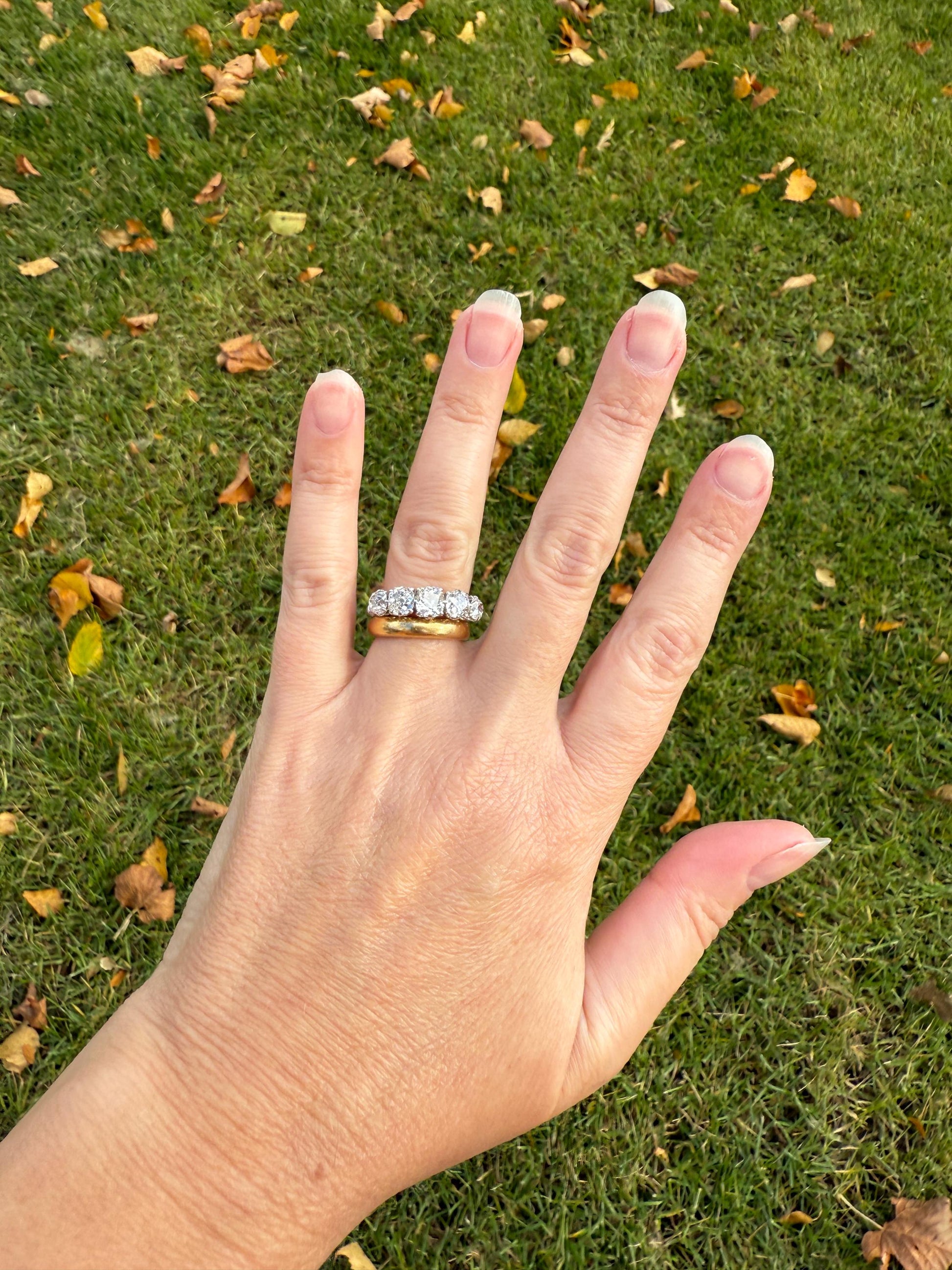 Fabulous 2.4 Carat Chunky Antique Natural Old Mine Cut DIAMOND Eye Clean Five Stone Band French 18k White Gold Platinum Solid Stacker Gift