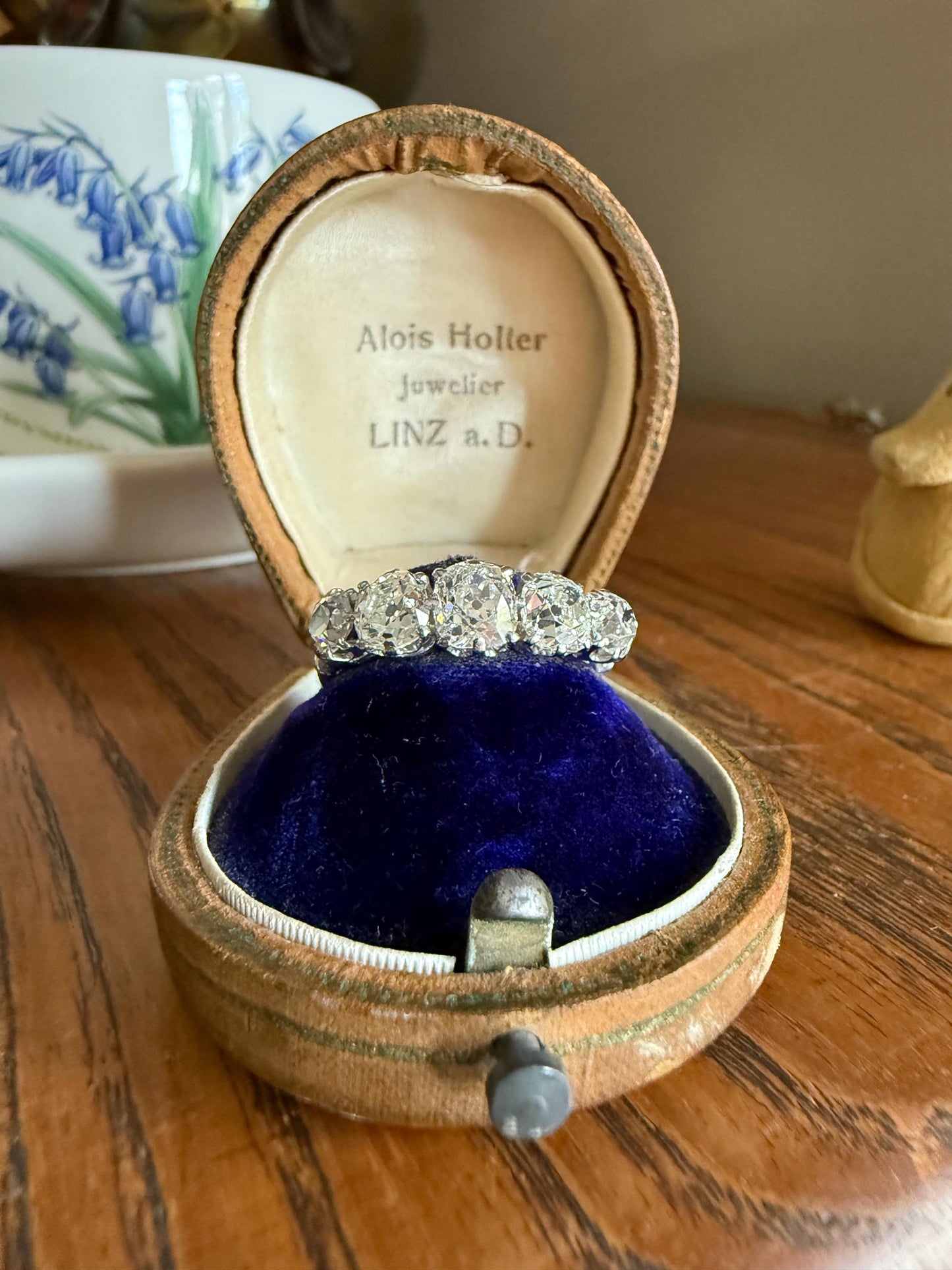 Fabulous 2.4 Carat Chunky Antique Natural Old Mine Cut DIAMOND Eye Clean Five Stone Band French 18k White Gold Platinum Solid Stacker Gift