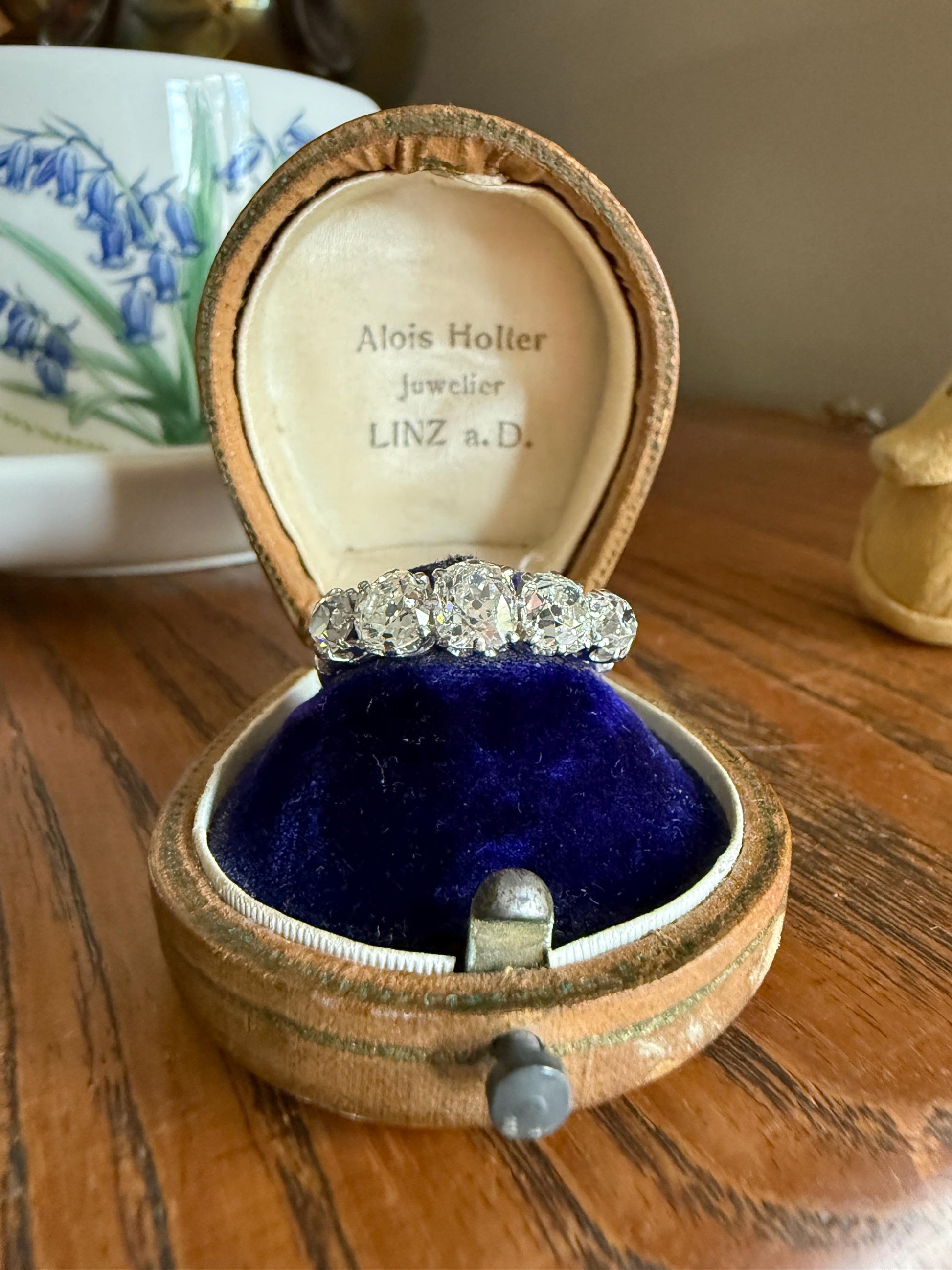 Fabulous 2.4 Carat Chunky Antique Natural Old Mine Cut DIAMOND Eye Clean Five Stone Band French 18k White Gold Platinum Solid Stacker Gift