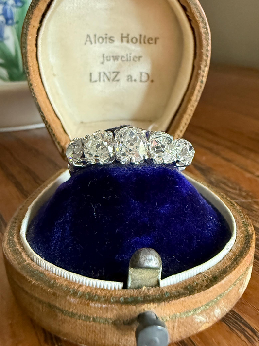 Fabulous 2.4 Carat Chunky Antique Natural Old Mine Cut DIAMOND Eye Clean Five Stone Band French 18k White Gold Platinum Solid Stacker Gift