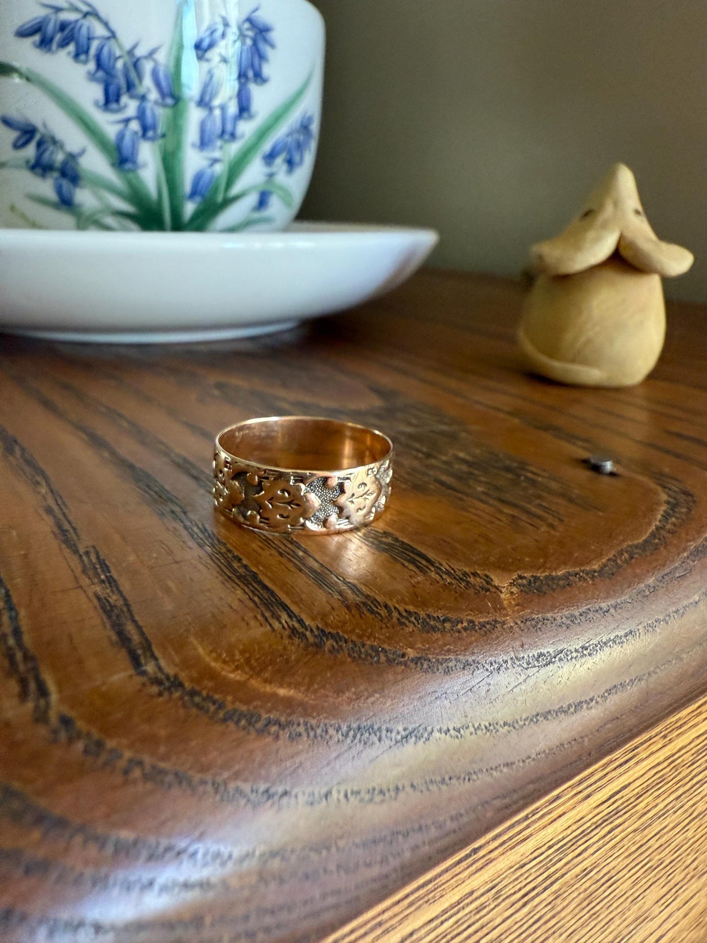 Ostby Barton Victorian Wedding Ring 6.7mm Wide Cigar Band Antique 10k Gold Solid Eternity Stacker Romantic Gift Swirl Titanic