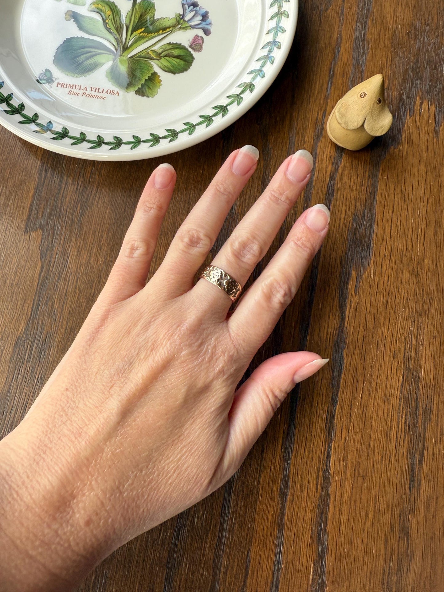 Ostby Barton Victorian Wedding Ring 6.7mm Wide Cigar Band Antique 10k Gold Solid Eternity Stacker Romantic Gift Swirl Titanic