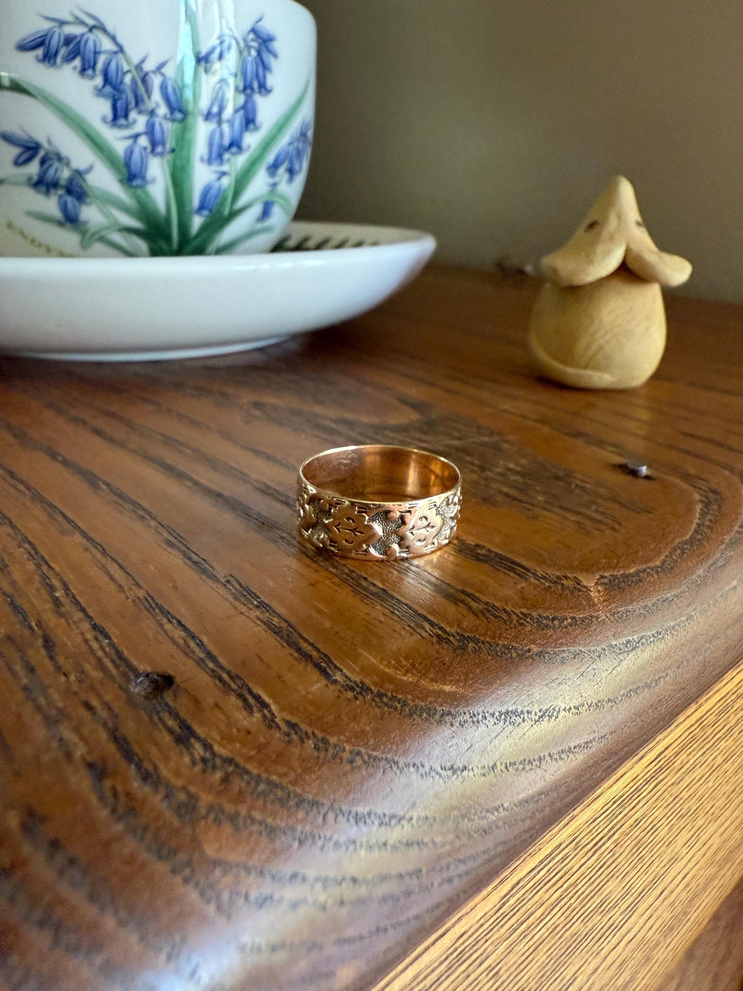 Ostby Barton Victorian Wedding Ring 6.7mm Wide Cigar Band Antique 10k Gold Solid Eternity Stacker Romantic Gift Swirl Titanic