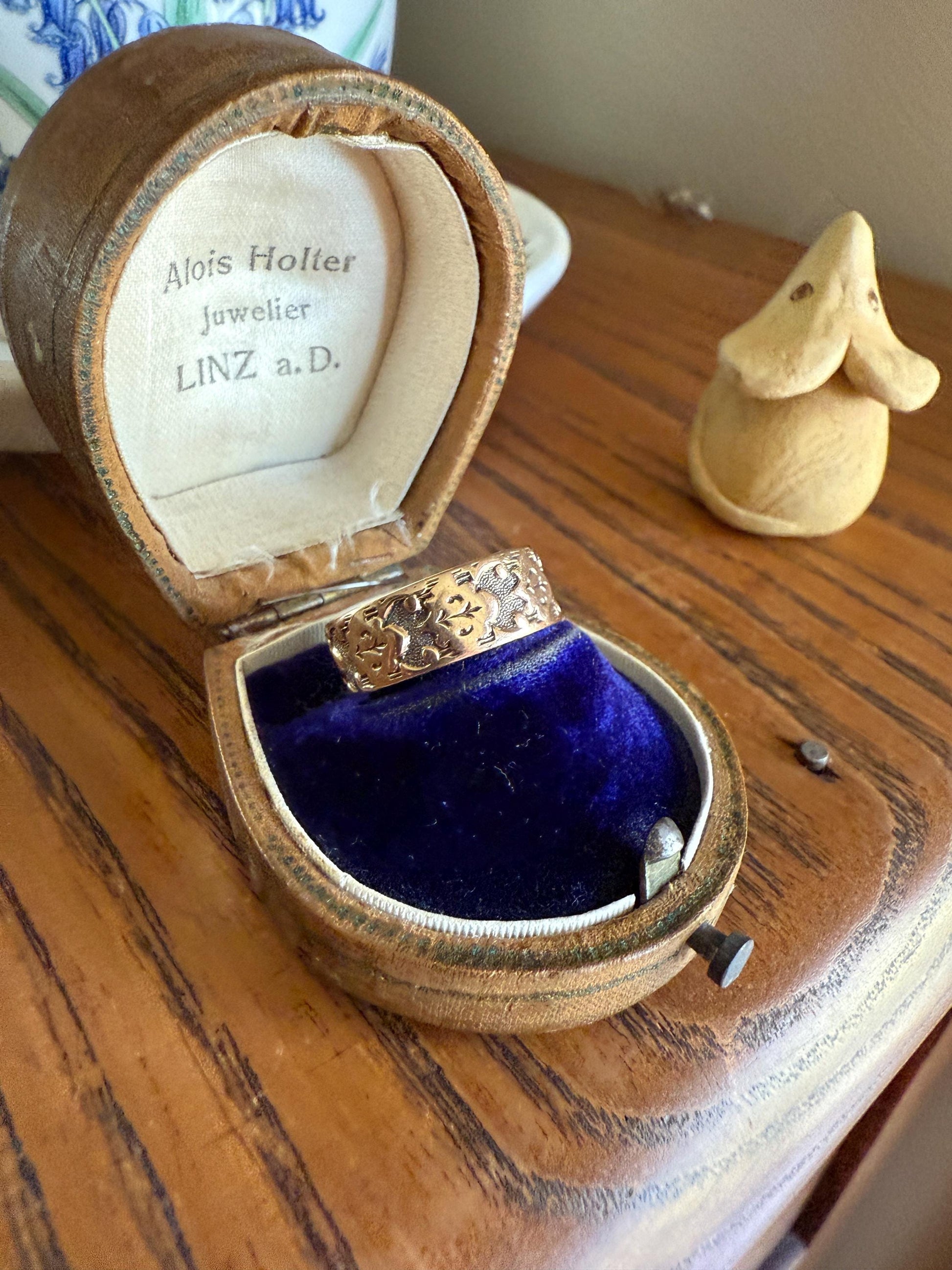 Ostby Barton Victorian Wedding Ring 6.7mm Wide Cigar Band Antique 10k Gold Solid Eternity Stacker Romantic Gift Swirl Titanic