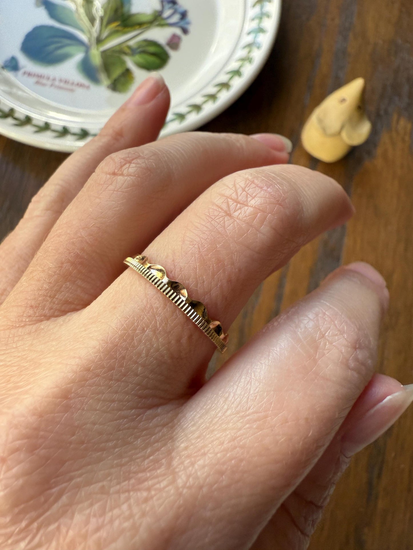 Vintage CROWN Ring Figural Stacker Band 14k Gold Ring Scalloped Ruffled & Coin Edge Ultimate Stacker Eternity Ringstack Unique Gift