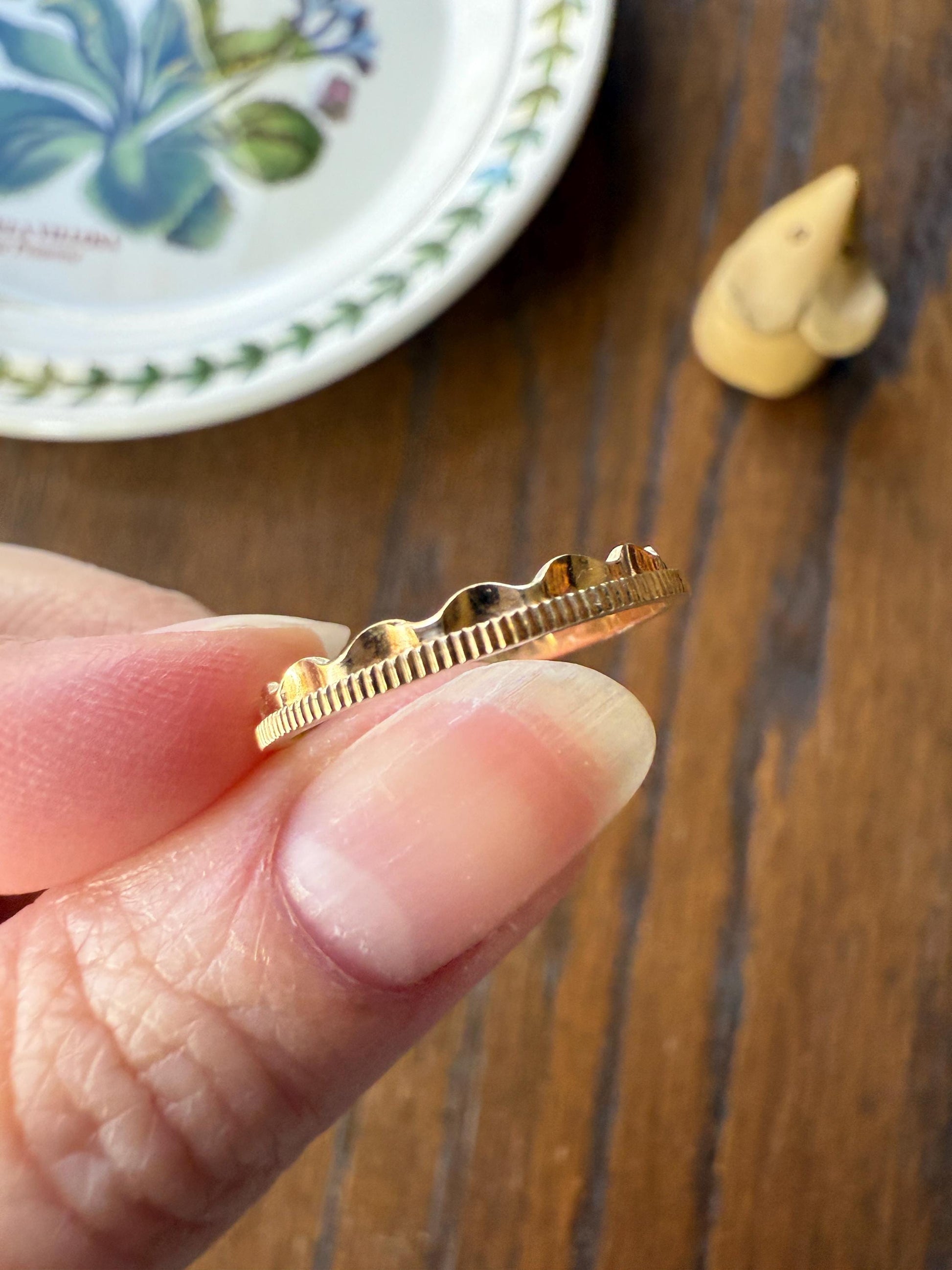 Vintage CROWN Ring Figural Stacker Band 14k Gold Ring Scalloped Ruffled & Coin Edge Ultimate Stacker Eternity Ringstack Unique Gift