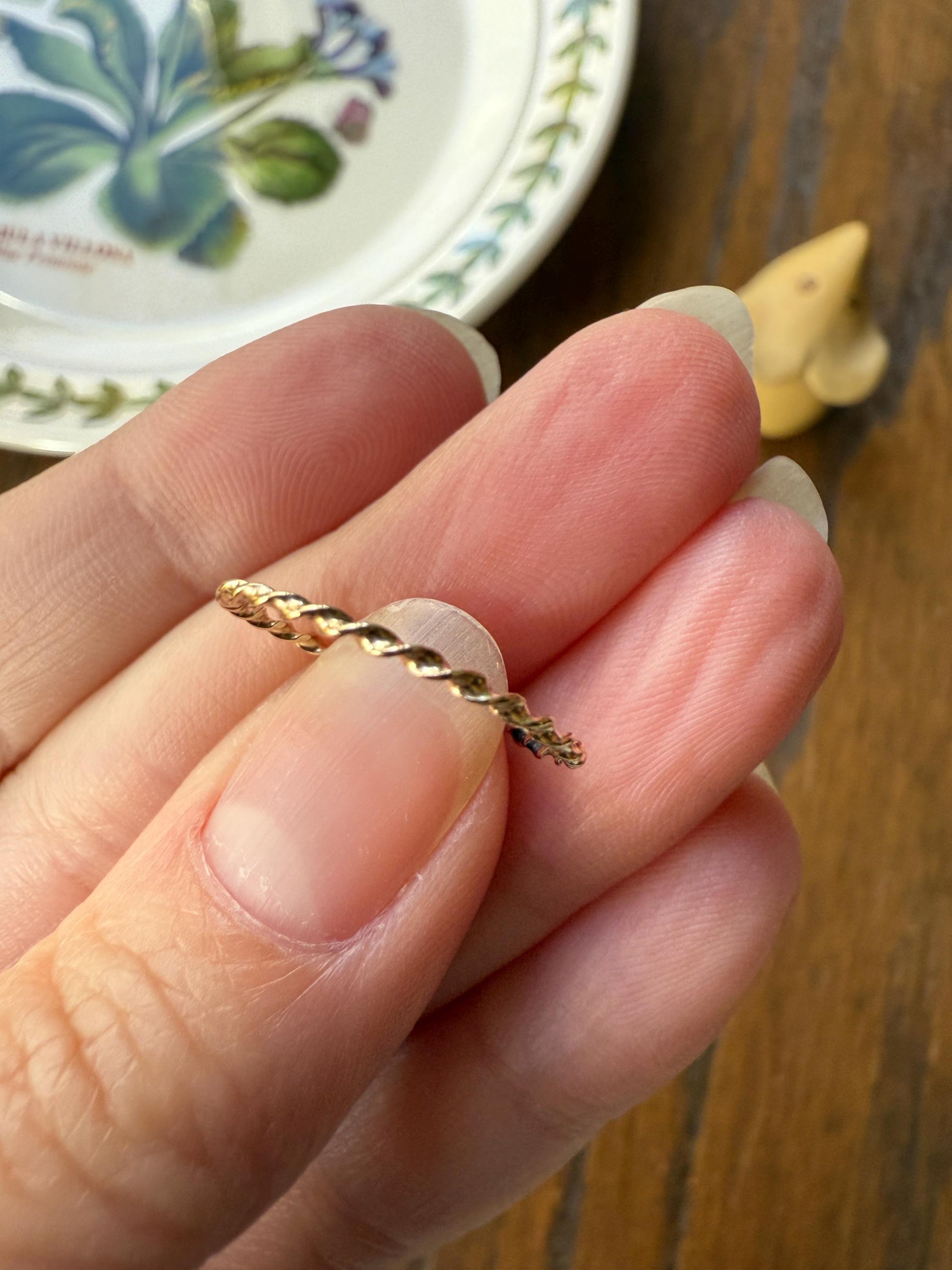 The Skinniest Skinny Band Vintage Twist 14k GOLD Geometric Ring Stacker Gift Dainty Layer Minimalist