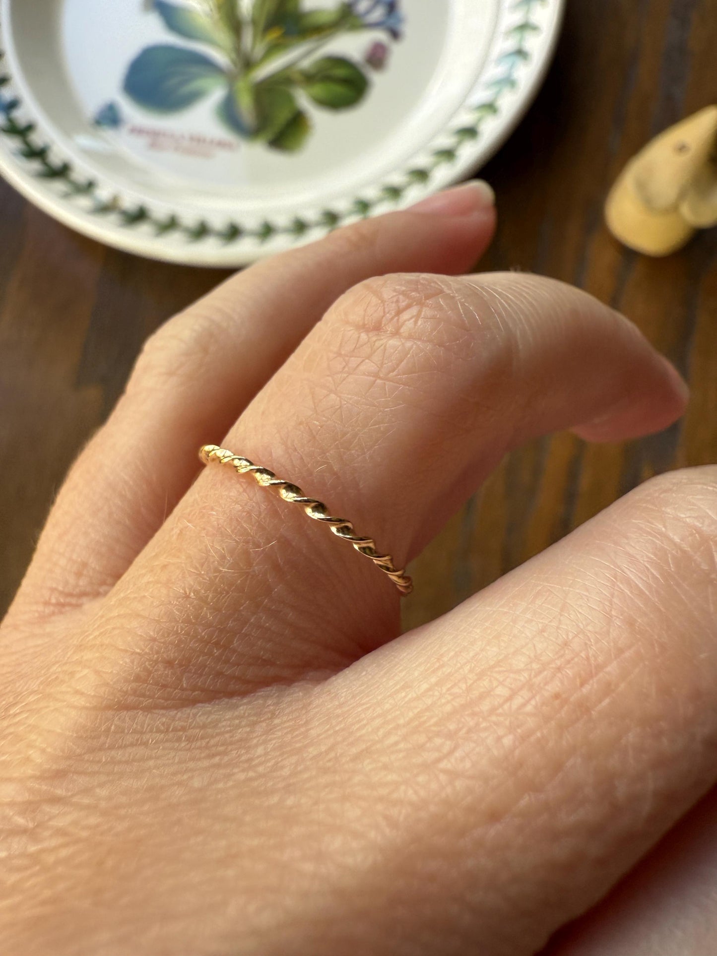 The Skinniest Skinny Band Vintage Twist 14k GOLD Geometric Ring Stacker Gift Dainty Layer Minimalist