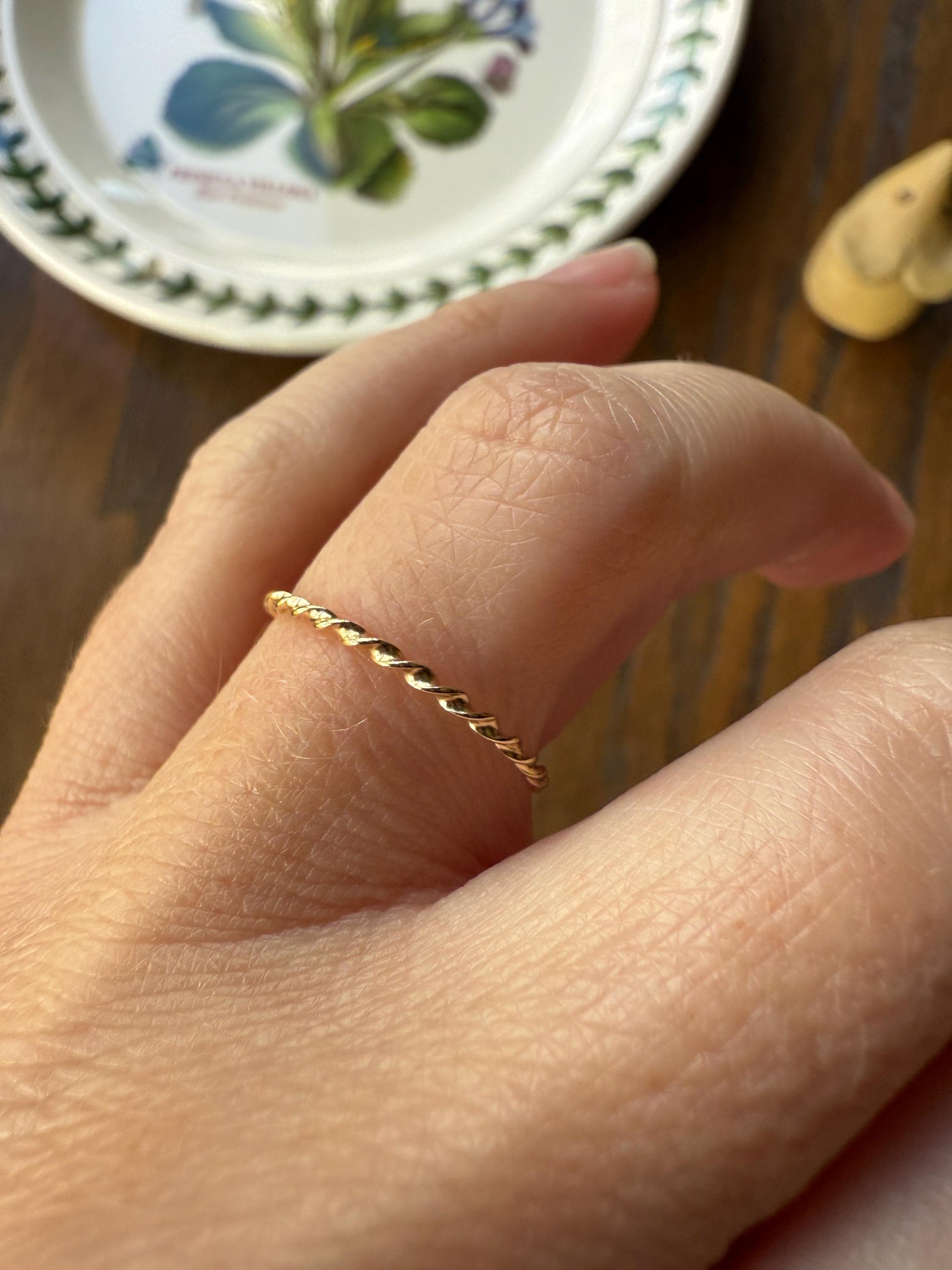The Skinniest Skinny Band Vintage Twist 14k GOLD Geometric Ring Stacker Gift Dainty Layer Minimalist