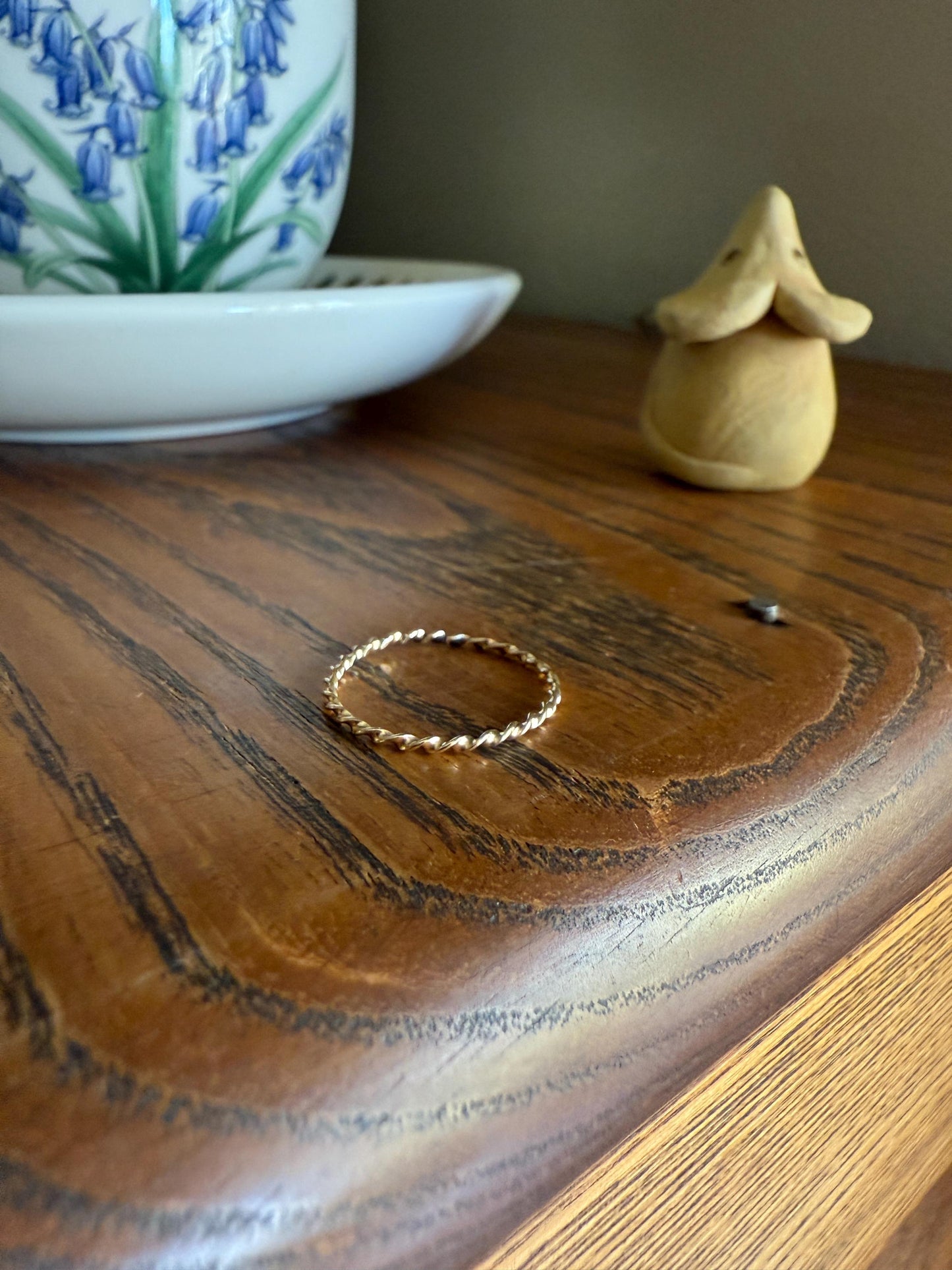 The Skinniest Skinny Band Vintage Twist 14k GOLD Geometric Ring Stacker Gift Dainty Layer Minimalist