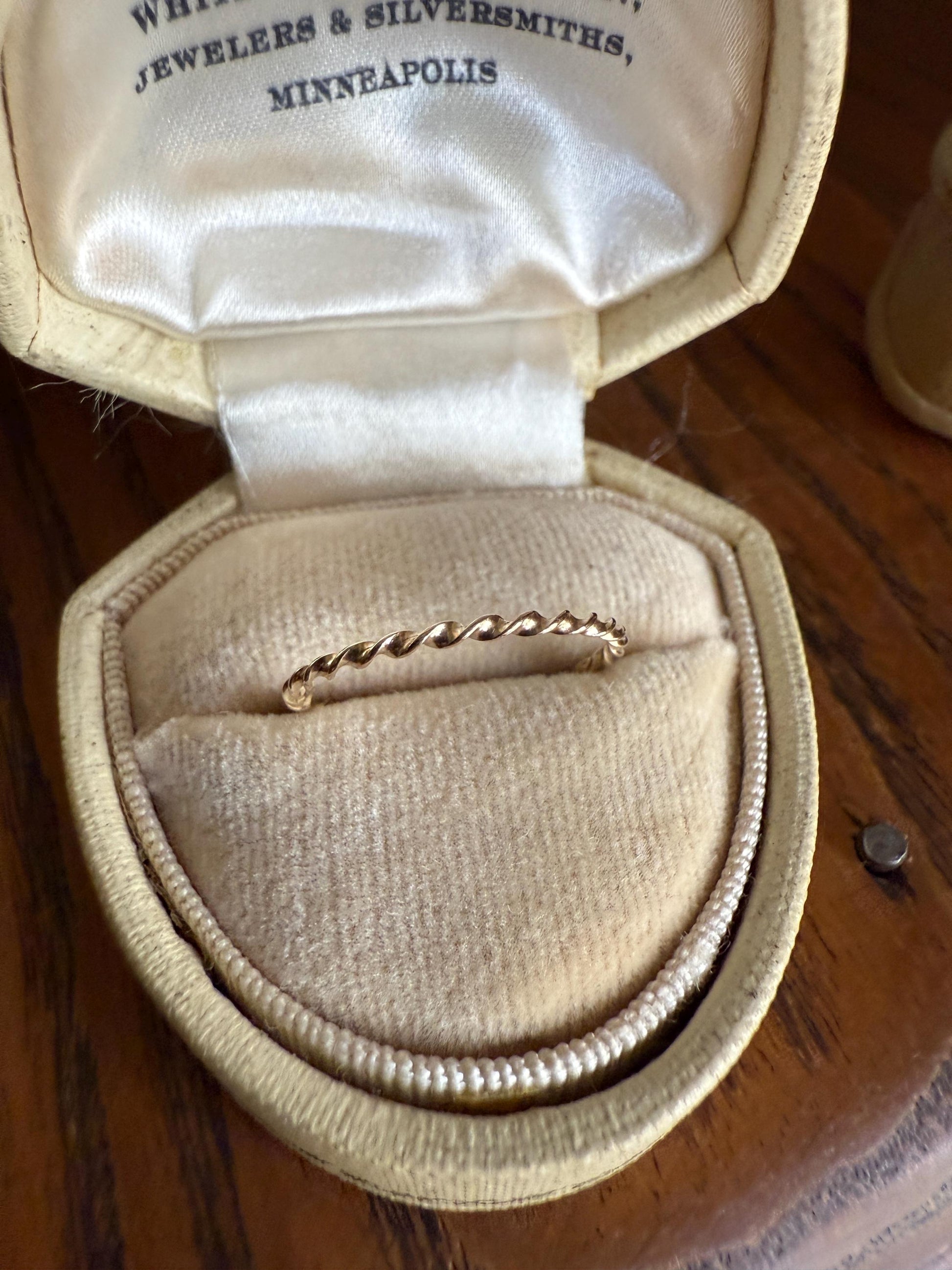 The Skinniest Skinny Band Vintage Twist 14k GOLD Geometric Ring Stacker Gift Dainty Layer Minimalist