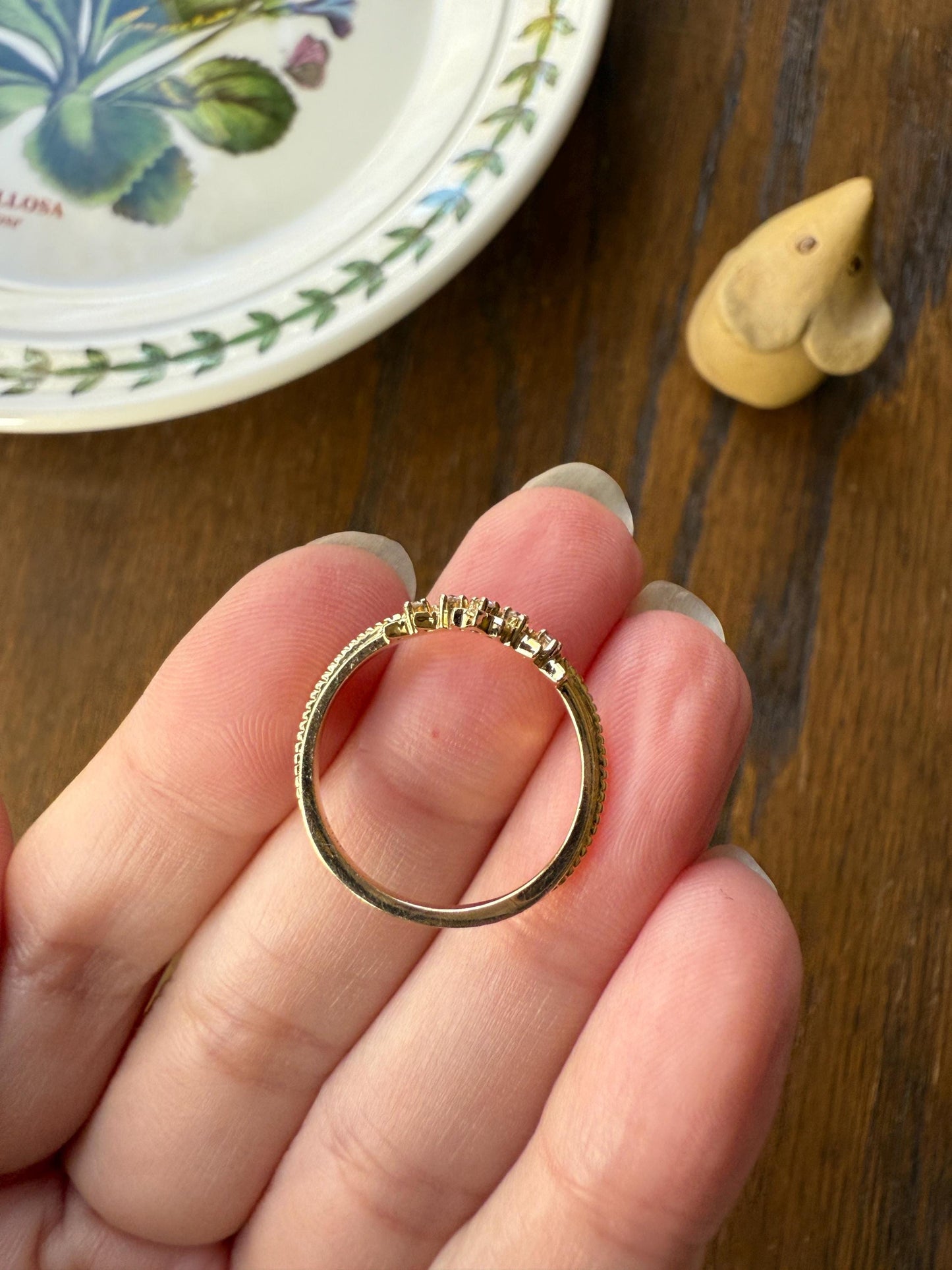 CROWN Vintage CHEVRON V Ring Brilliant Cut Diamonds Band 14k Gold Ring Five Stone Ultimate Stacker Half Hoop Ringstack Unique Gift