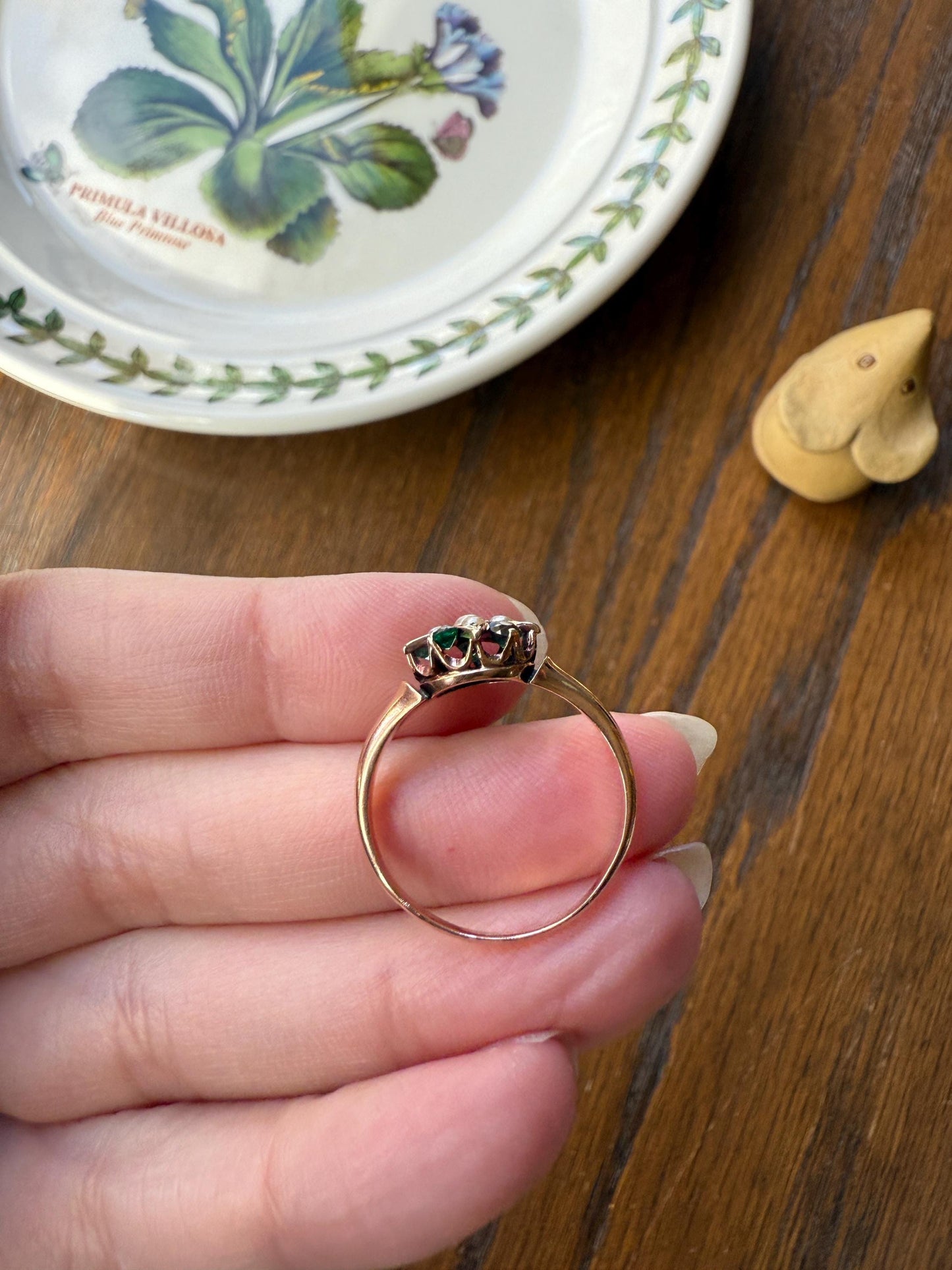 STAR Victorian Pearl Green Emerald? Doublet Figural Ring Stacker 14k Rosy Gold Band Unique Gift Celestial Tourmaline?