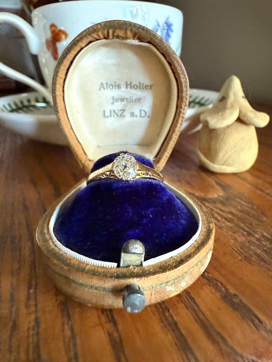 Scrolled Eye Clean Antique .7 Carat Old Mine Cut DIAMOND Solitaire Ornate Victorian Engagement Ring 18k Gold