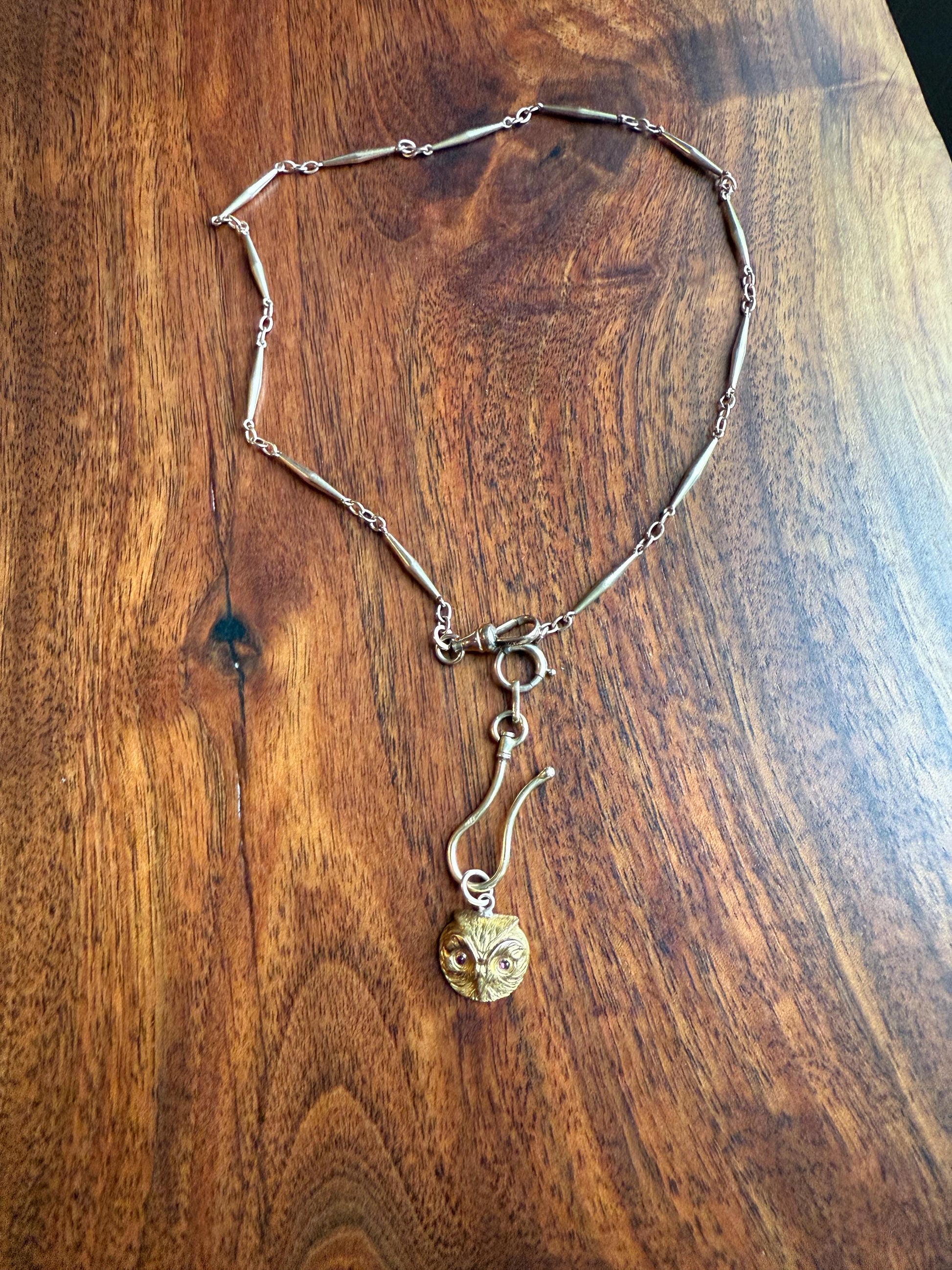 OWL 3D French Antique Victorian 18k Gold Figural Pendant Ruby Eyes Belle Epoque Necklace Bracelet Charm Animal Jewelry Wisdom Belle Epoque