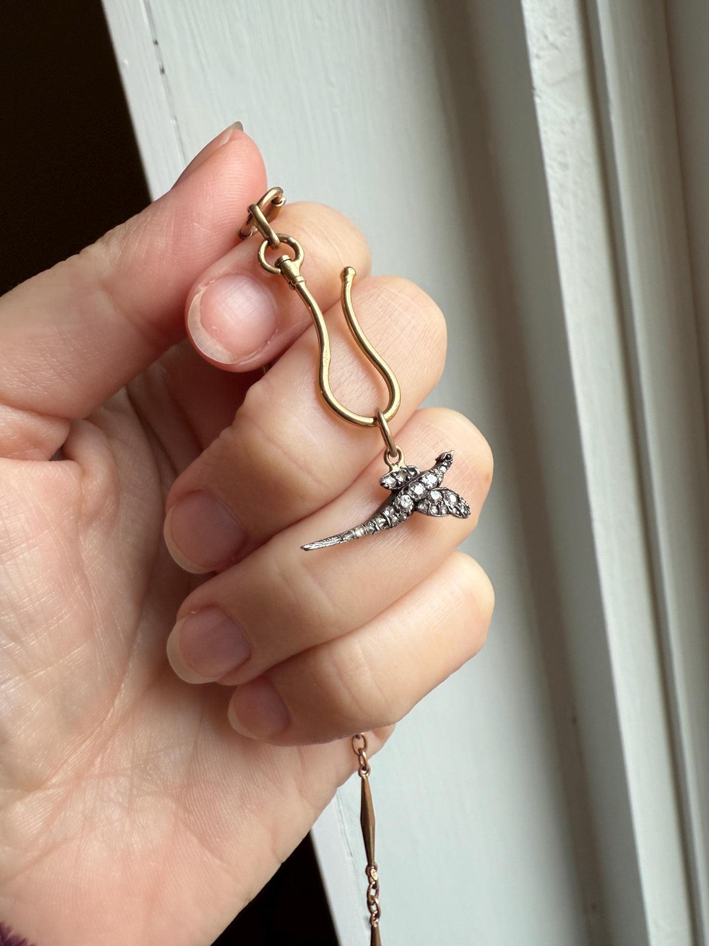 PHEASANT in Flight Antique Victorian 14k Gold Figural Pendant Old Mine Rose Cut Diamond Ruby Eye Necklace Bracelet Charm Animal Game Jewelry