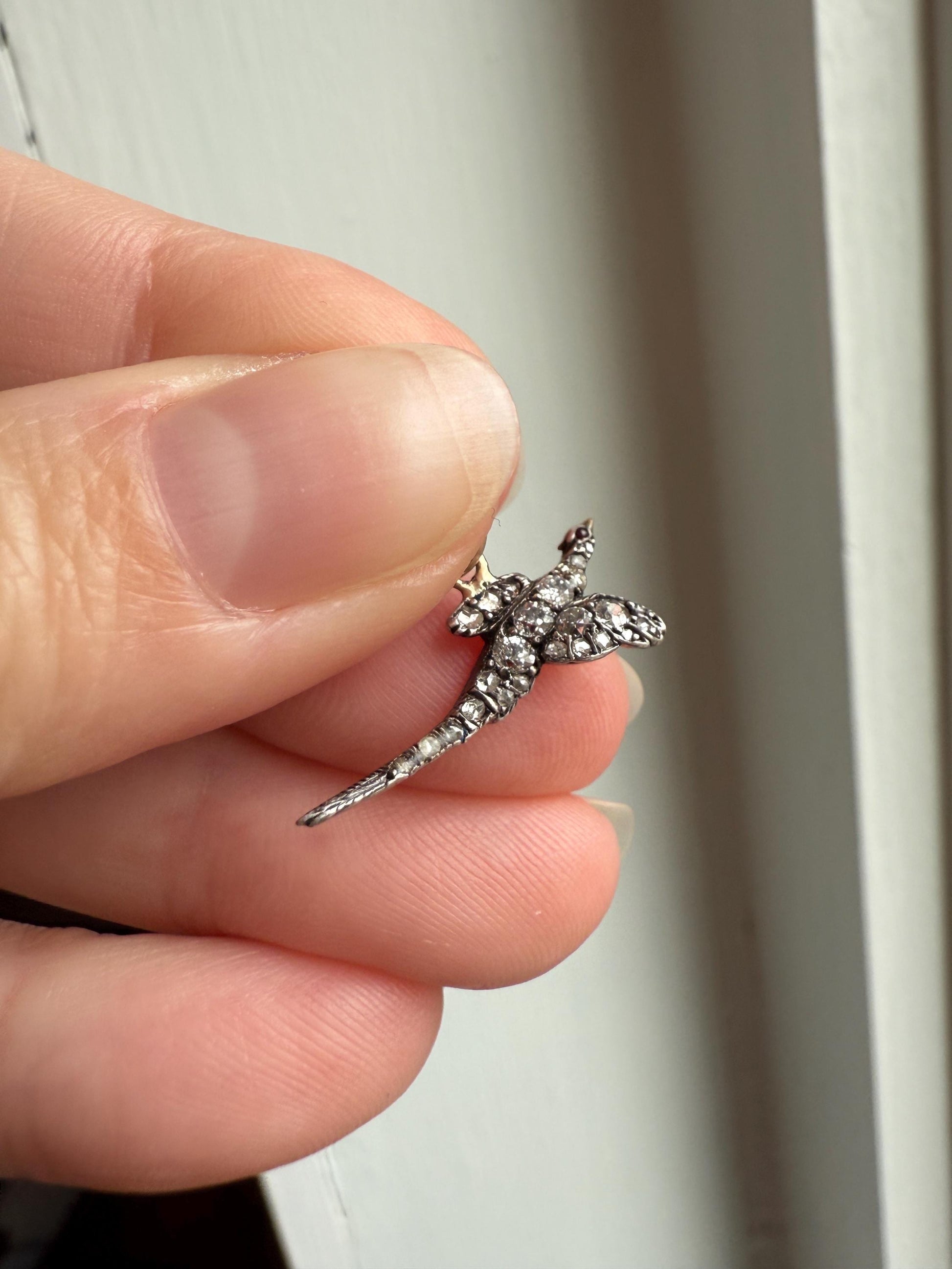 PHEASANT in Flight Antique Victorian 14k Gold Figural Pendant Old Mine Rose Cut Diamond Ruby Eye Necklace Bracelet Charm Animal Game Jewelry