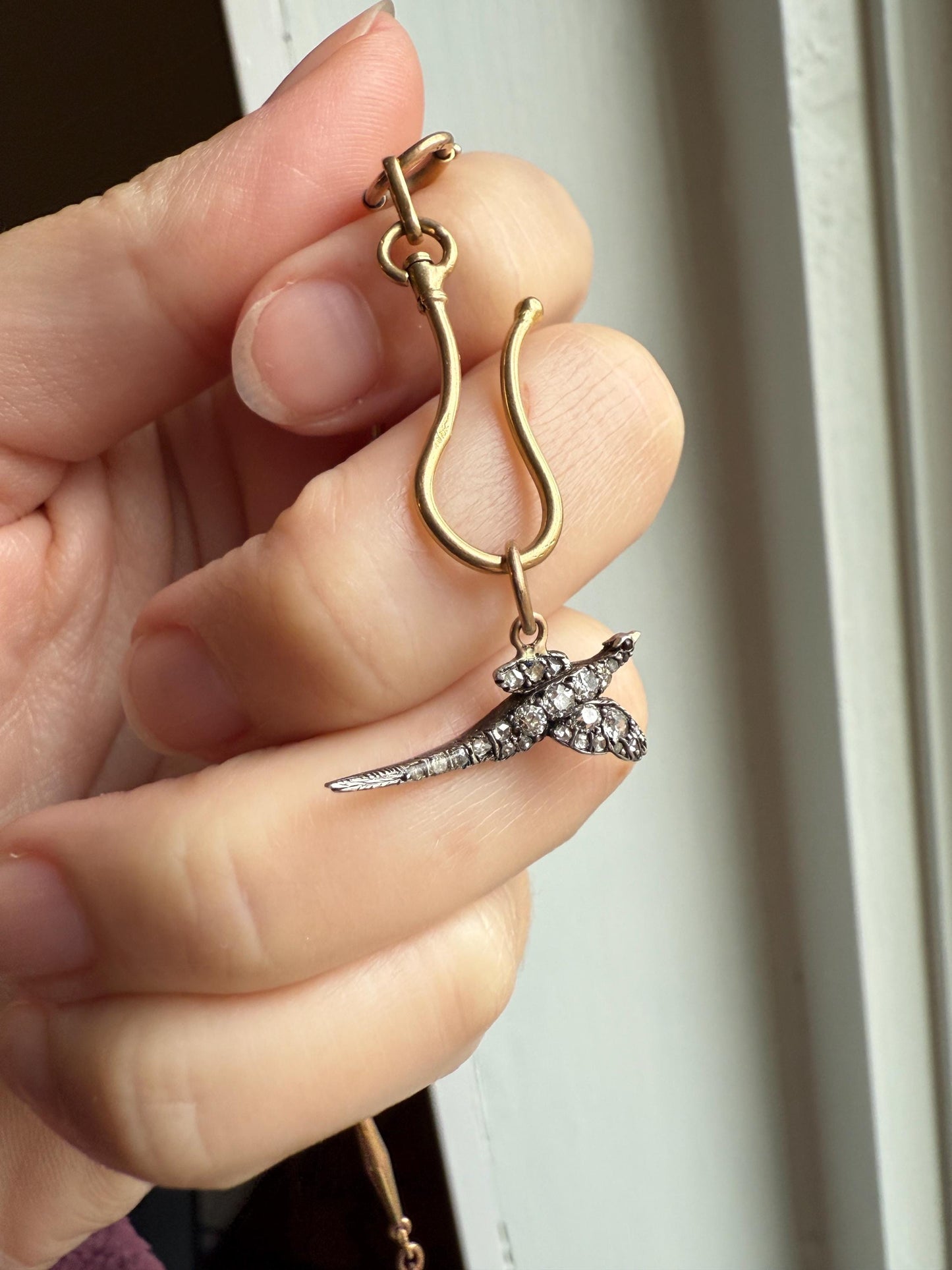 PHEASANT in Flight Antique Victorian 14k Gold Figural Pendant Old Mine Rose Cut Diamond Ruby Eye Necklace Bracelet Charm Animal Game Jewelry