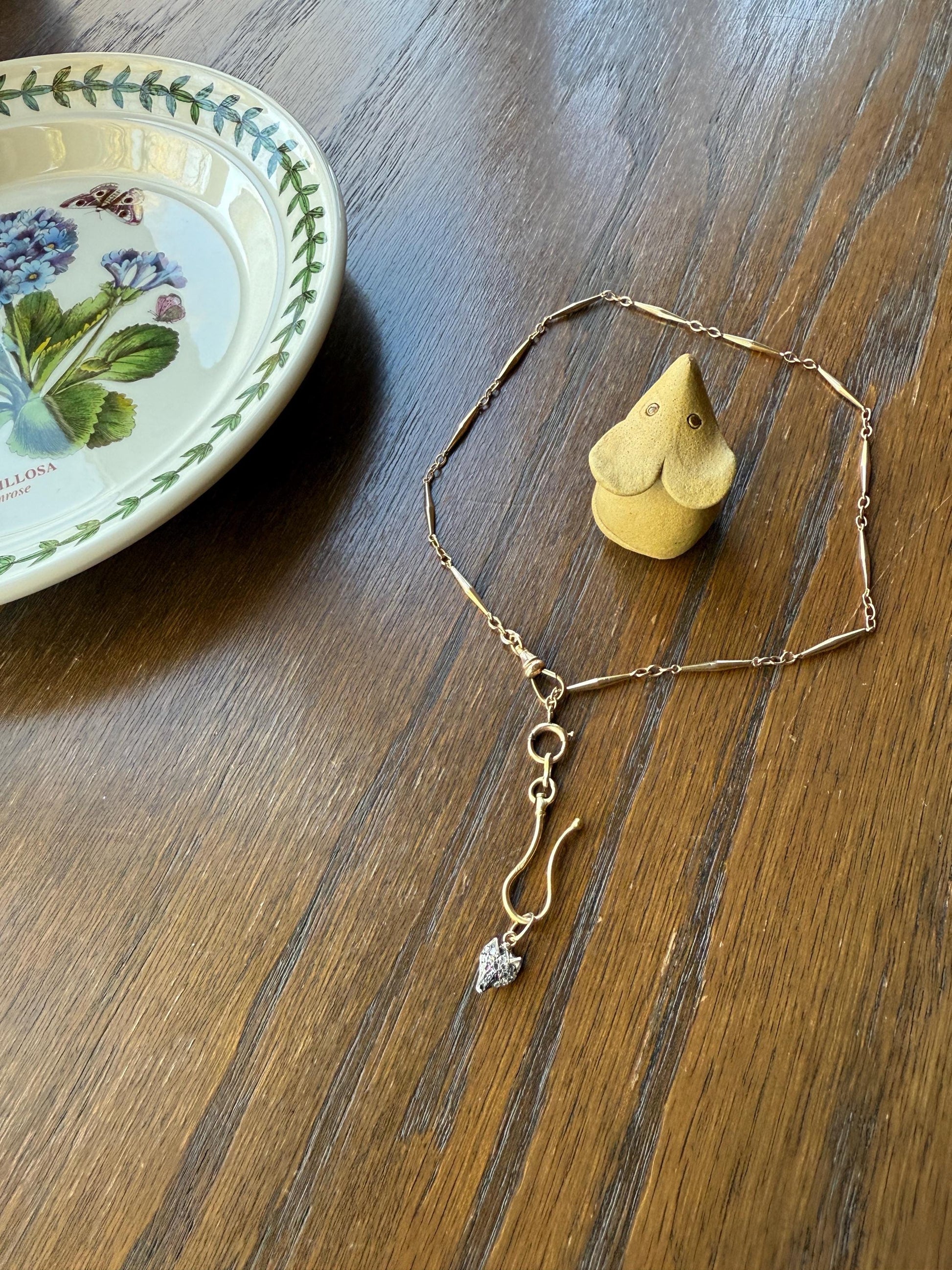 FOX Mini Wolf Antique Victorian 14k Gold Silver Figural Pendant Rose Cut Diamond Ruby Eye Necklace Bracelet Charm Animal