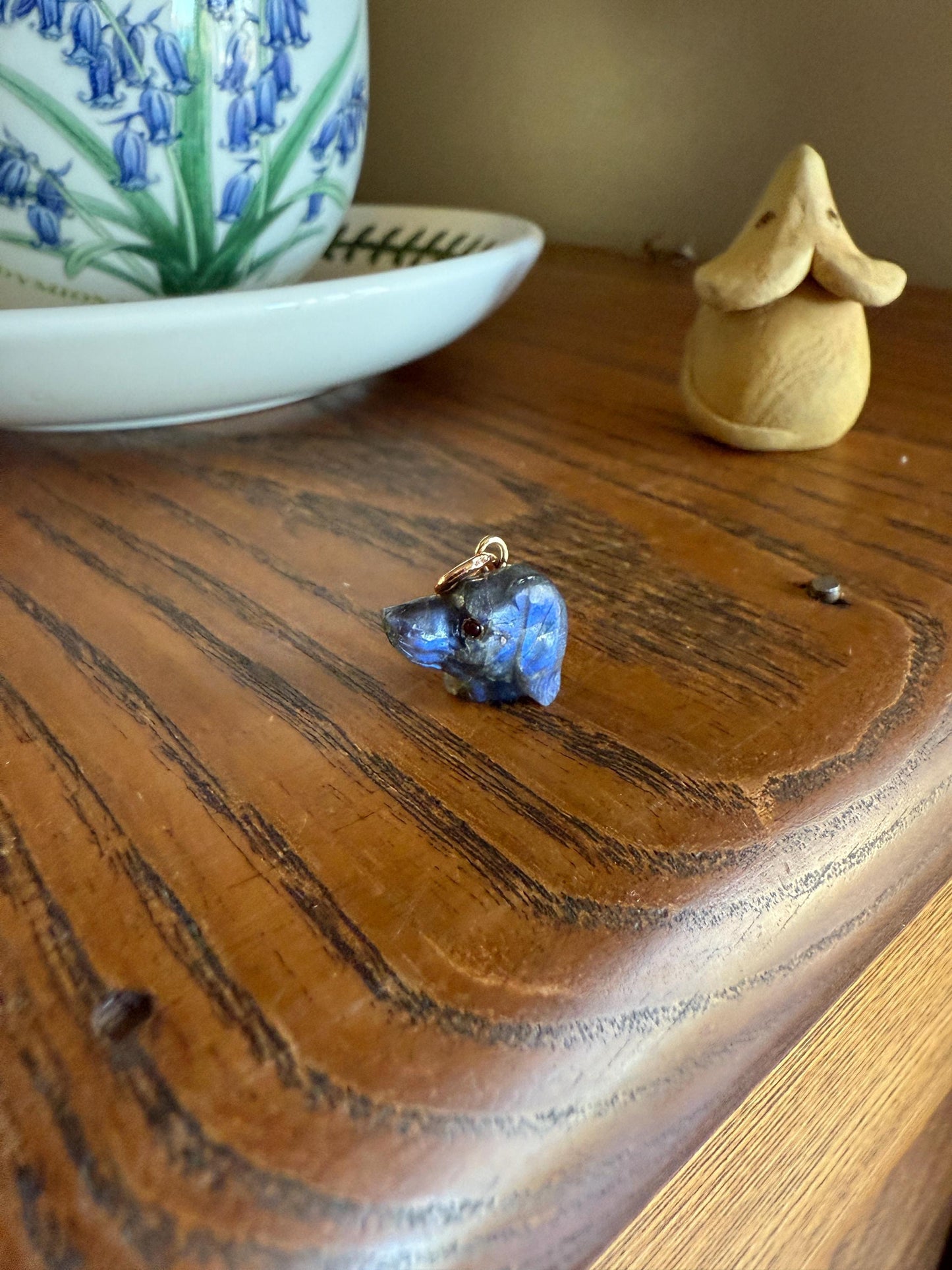LABRADORITE Blue Labrador ; ) DOG Head Carved Antique Victorian French 18k Gold Figural Hunting Loyalty Hound Pendant Bracelet Charm Animal