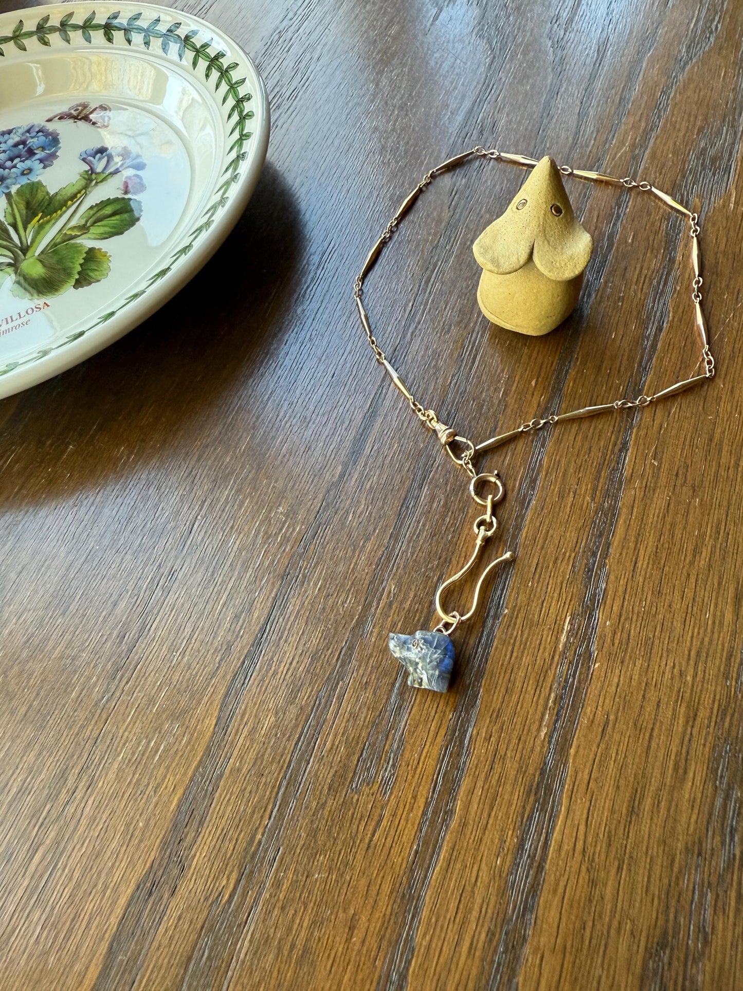 LABRADORITE Blue Labrador ; ) DOG Head Carved Antique Victorian French 18k Gold Figural Hunting Loyalty Hound Pendant Bracelet Charm Animal