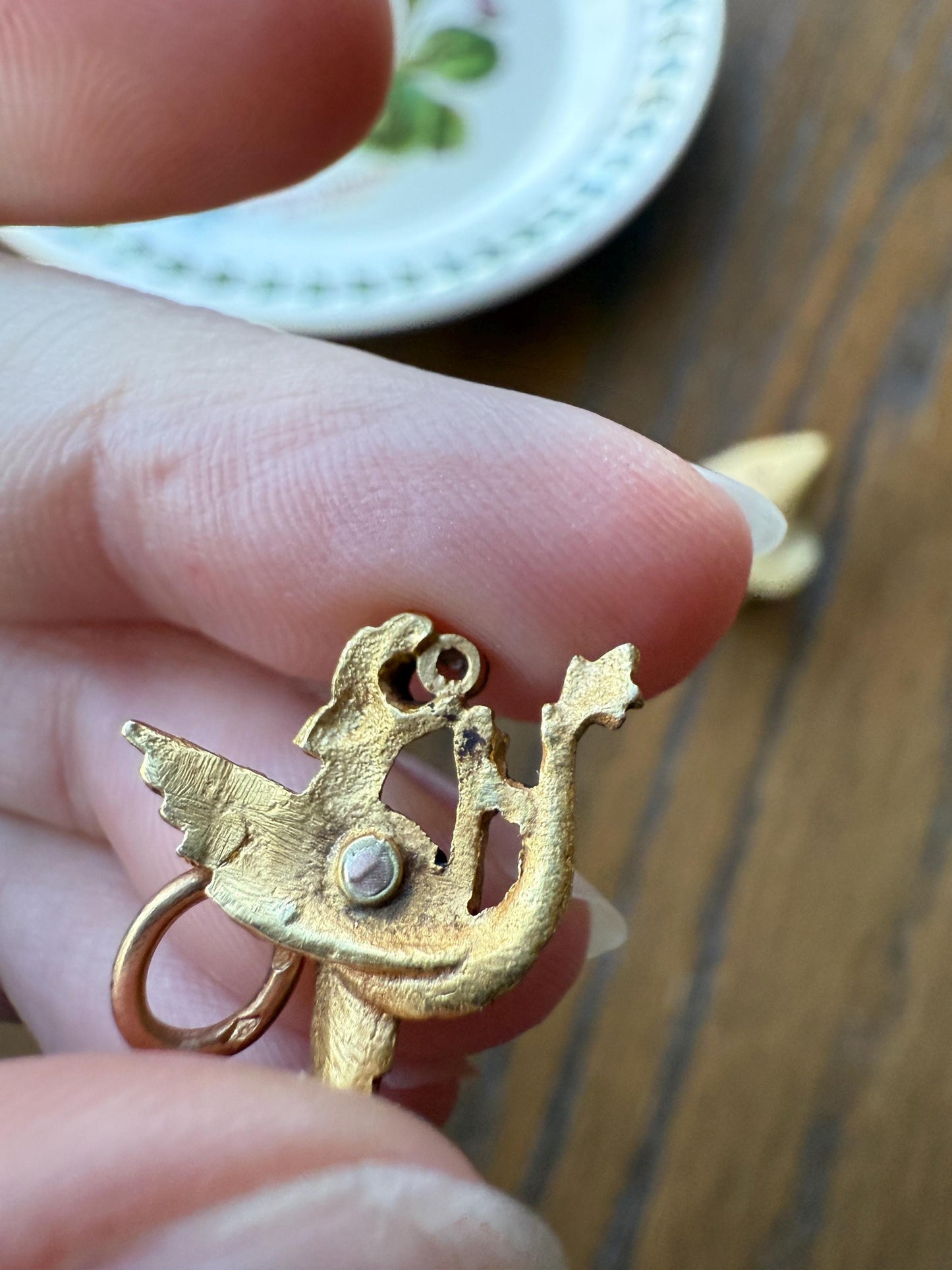 DRAGON 3D French Antique Victorian 18k Gold Rose Cut DIAMOND Figural Flying Pendant Belle Epoque Necklace Bracelet Charm Chimera