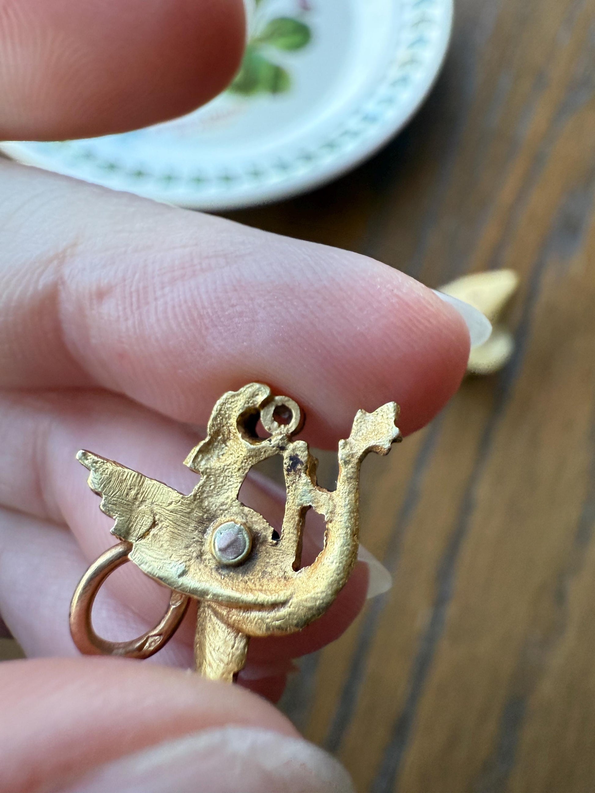 DRAGON 3D French Antique Victorian 18k Gold Rose Cut DIAMOND Figural Flying Pendant Belle Epoque Necklace Bracelet Charm Chimera