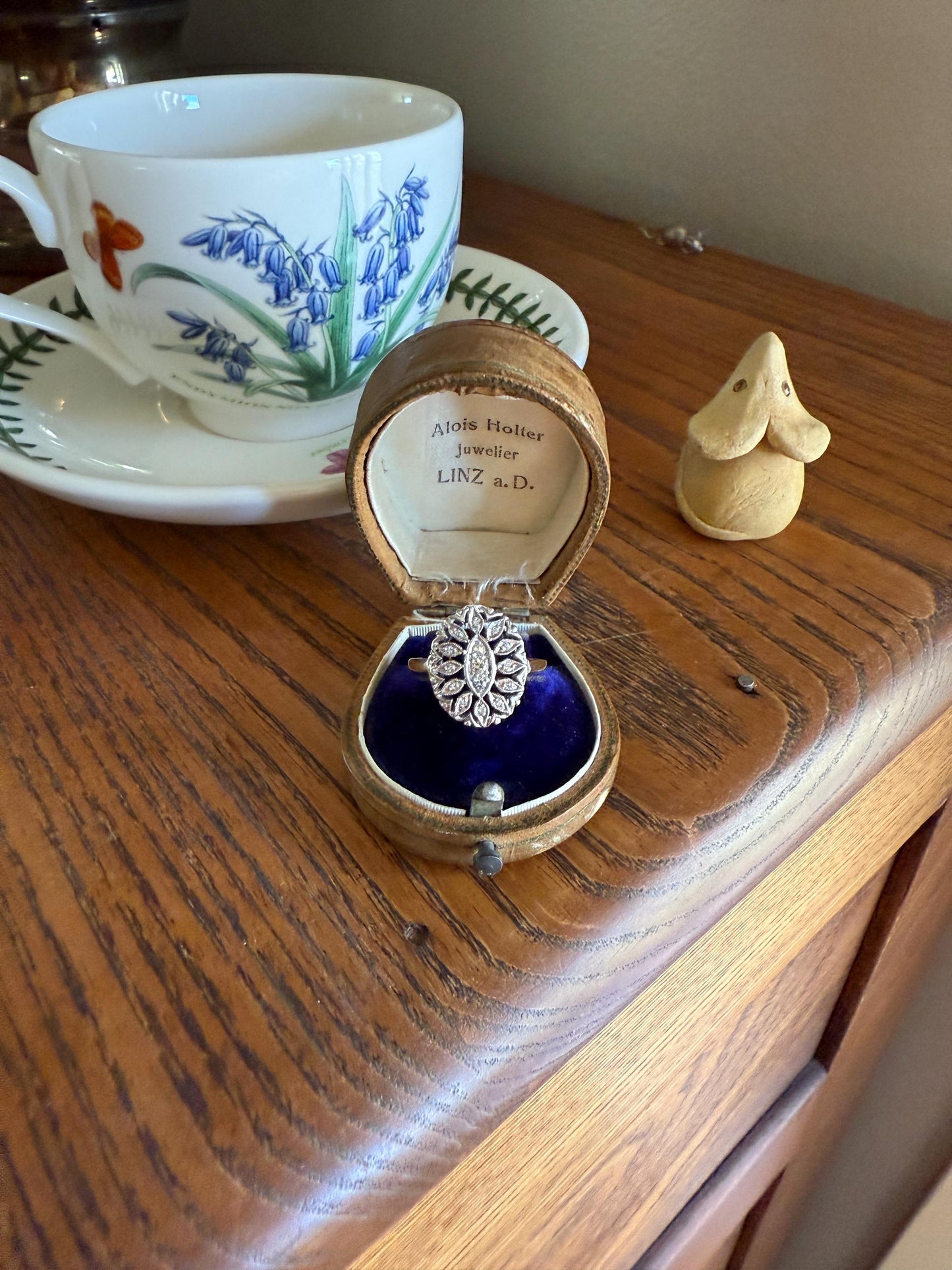 Scalloped Oval Antique Old Single Cut Diamond Open Work Shield Panel Ring 14k Two Tone Gold Cocktail Stacker Marquise Illusion Starburst