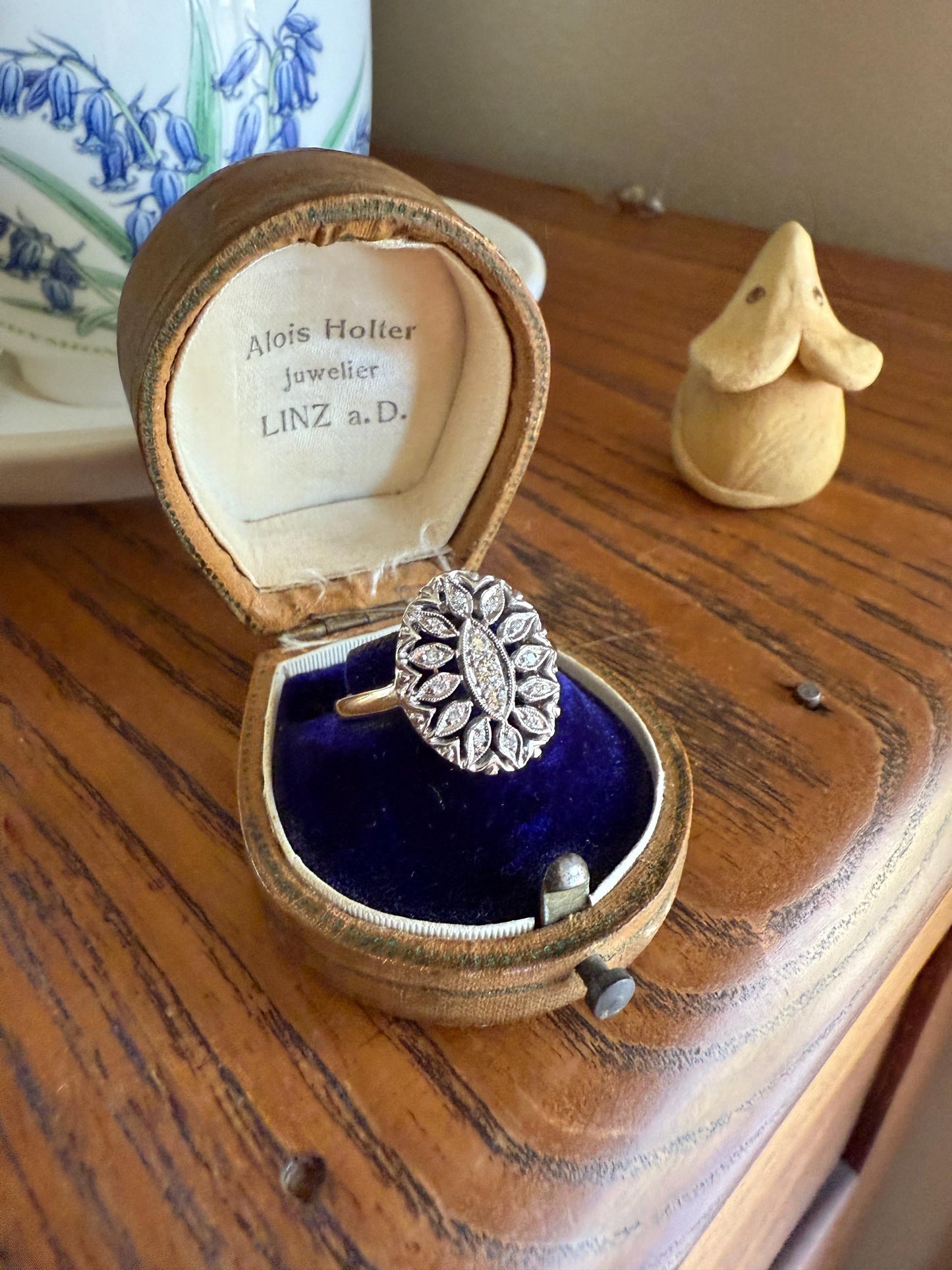 Scalloped Oval Antique Old Single Cut Diamond Open Work Shield Panel Ring 14k Two Tone Gold Cocktail Stacker Marquise Illusion Starburst