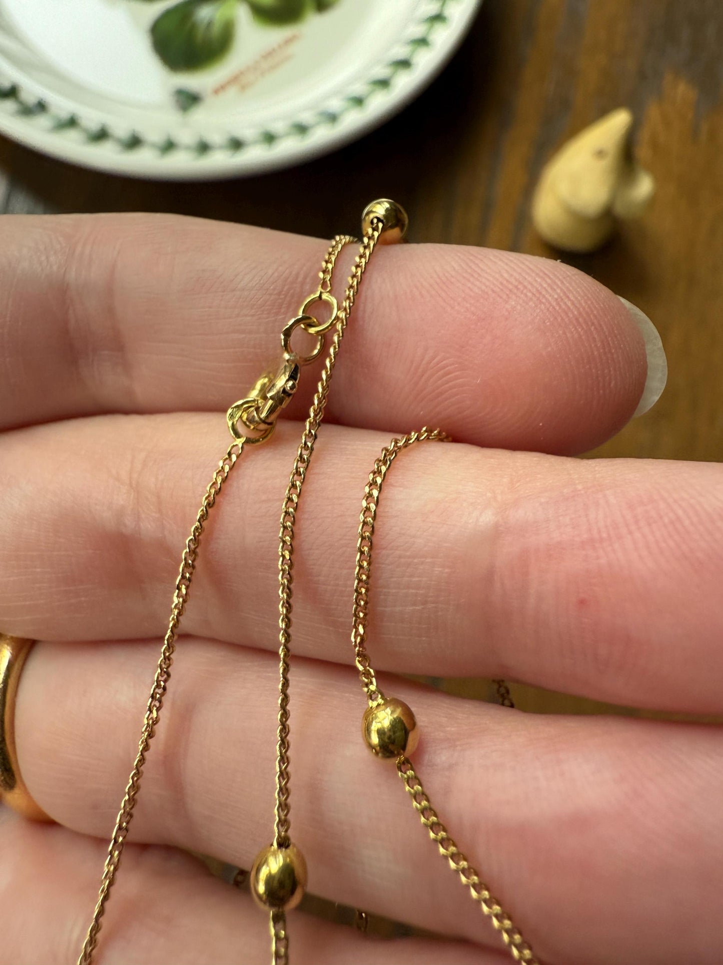 Dainty Vintage Mini Bead Chain 18k Gold Pearls 15" Short Necklace Solid Ball Rivet 2.4g Minimalist Layering Shimmer Glow Choker