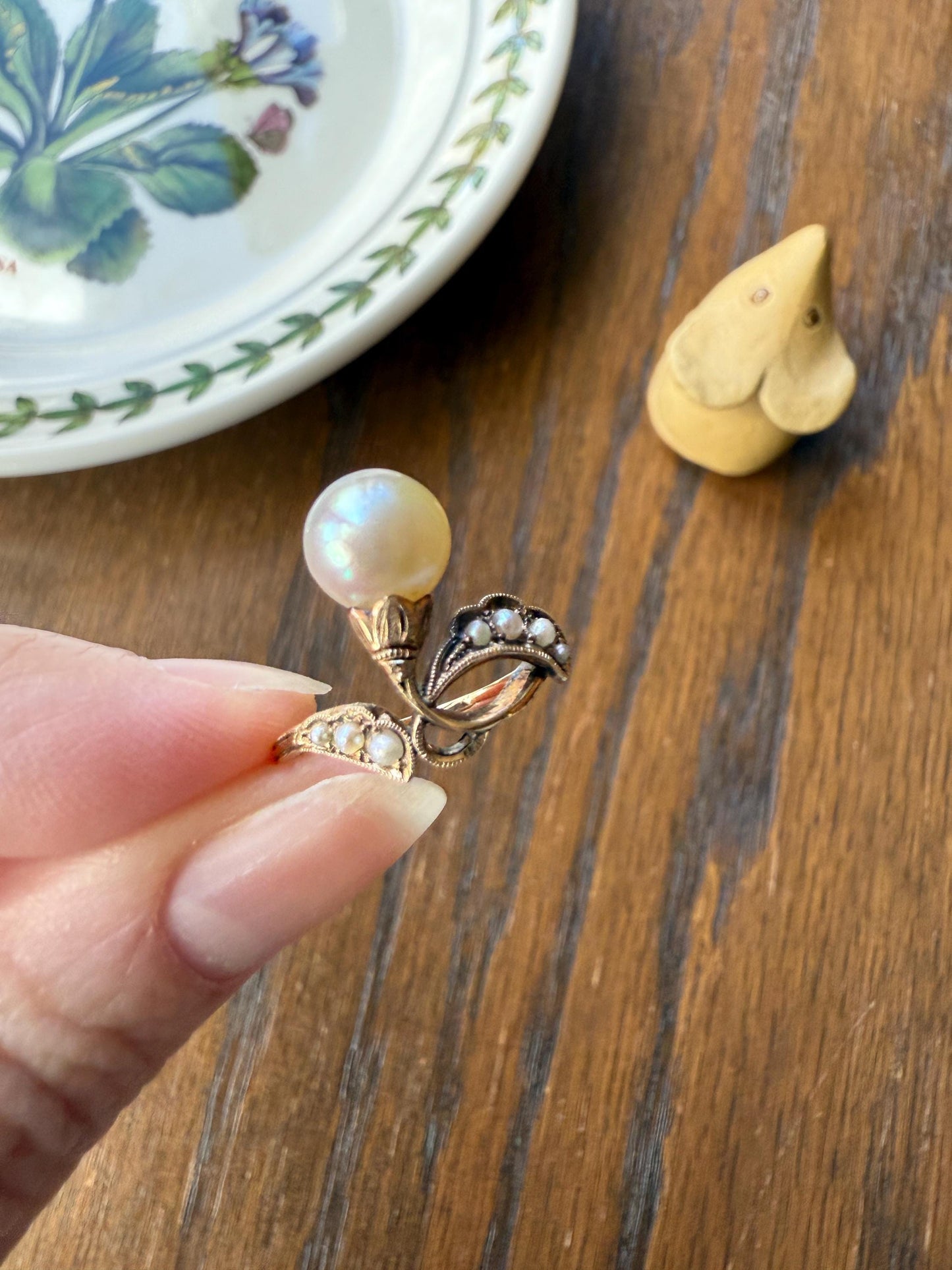 Pearl Floral TIARA RING Antique Art Nouveau Victorian Swirl Seed Pearl Ring 14k Gold Rosy Solid Cocktail Stacker Ornate Romantic Gift