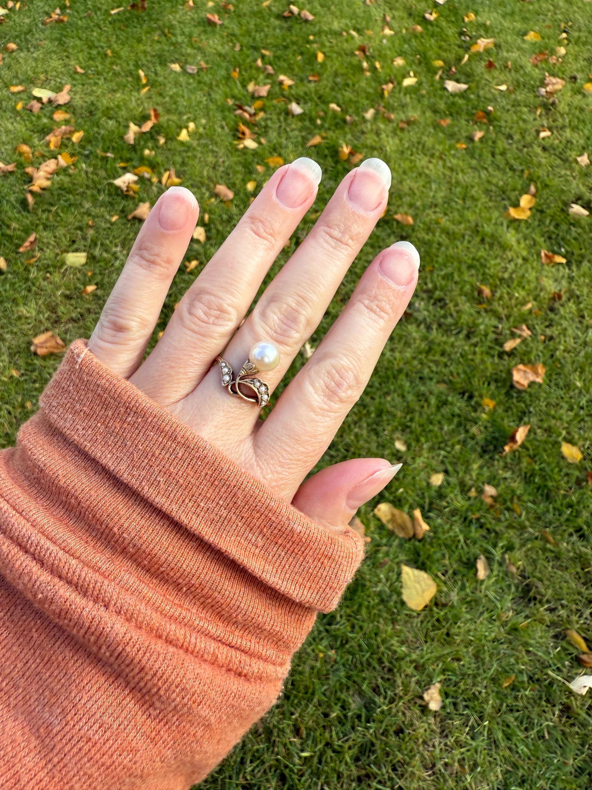 Pearl Floral TIARA RING Antique Art Nouveau Victorian Swirl Seed Pearl Ring 14k Gold Rosy Solid Cocktail Stacker Ornate Romantic Gift