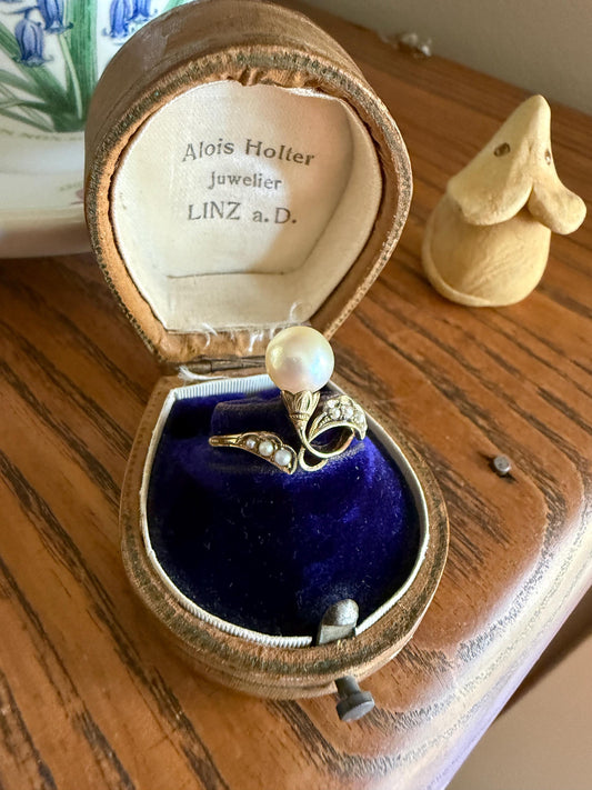 Pearl Floral TIARA RING Antique Art Nouveau Victorian Swirl Seed Pearl Ring 14k Gold Rosy Solid Cocktail Stacker Ornate Romantic Gift