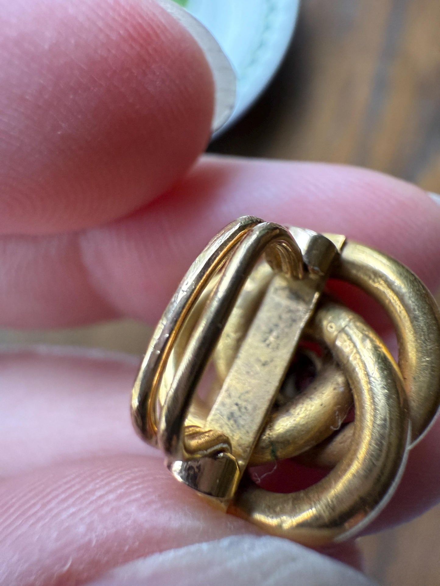 KNOT Twist Tricolor FRENCH Antique Four 18k Gold FIGURAL Slide Pendant Bracelet Charm Clip Floral Star Victorian Green Rose Clasp Slider