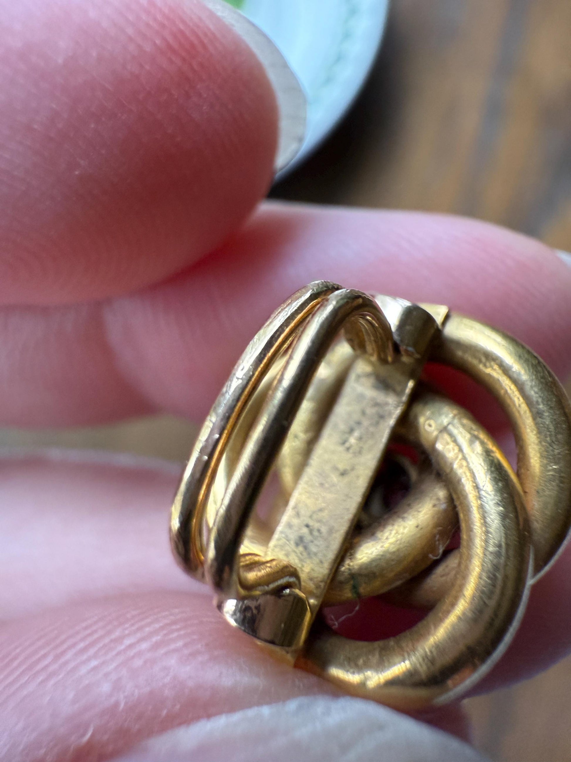 KNOT Twist Tricolor FRENCH Antique Four 18k Gold FIGURAL Slide Pendant Bracelet Charm Clip Floral Star Victorian Green Rose Clasp Slider