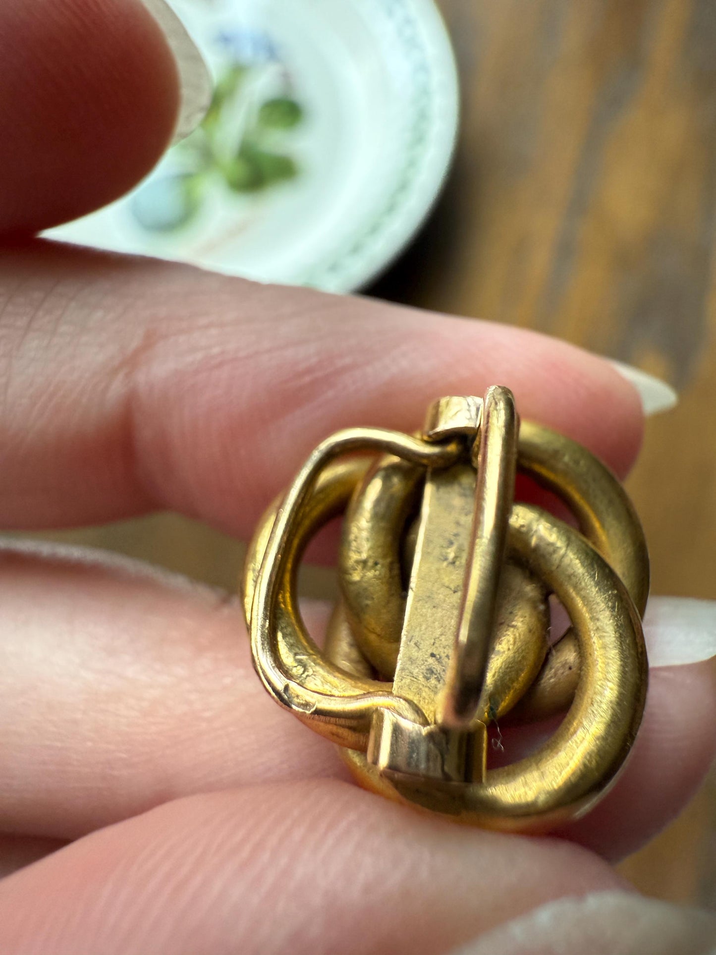 KNOT Twist Tricolor FRENCH Antique Four 18k Gold FIGURAL Slide Pendant Bracelet Charm Clip Floral Star Victorian Green Rose Clasp Slider